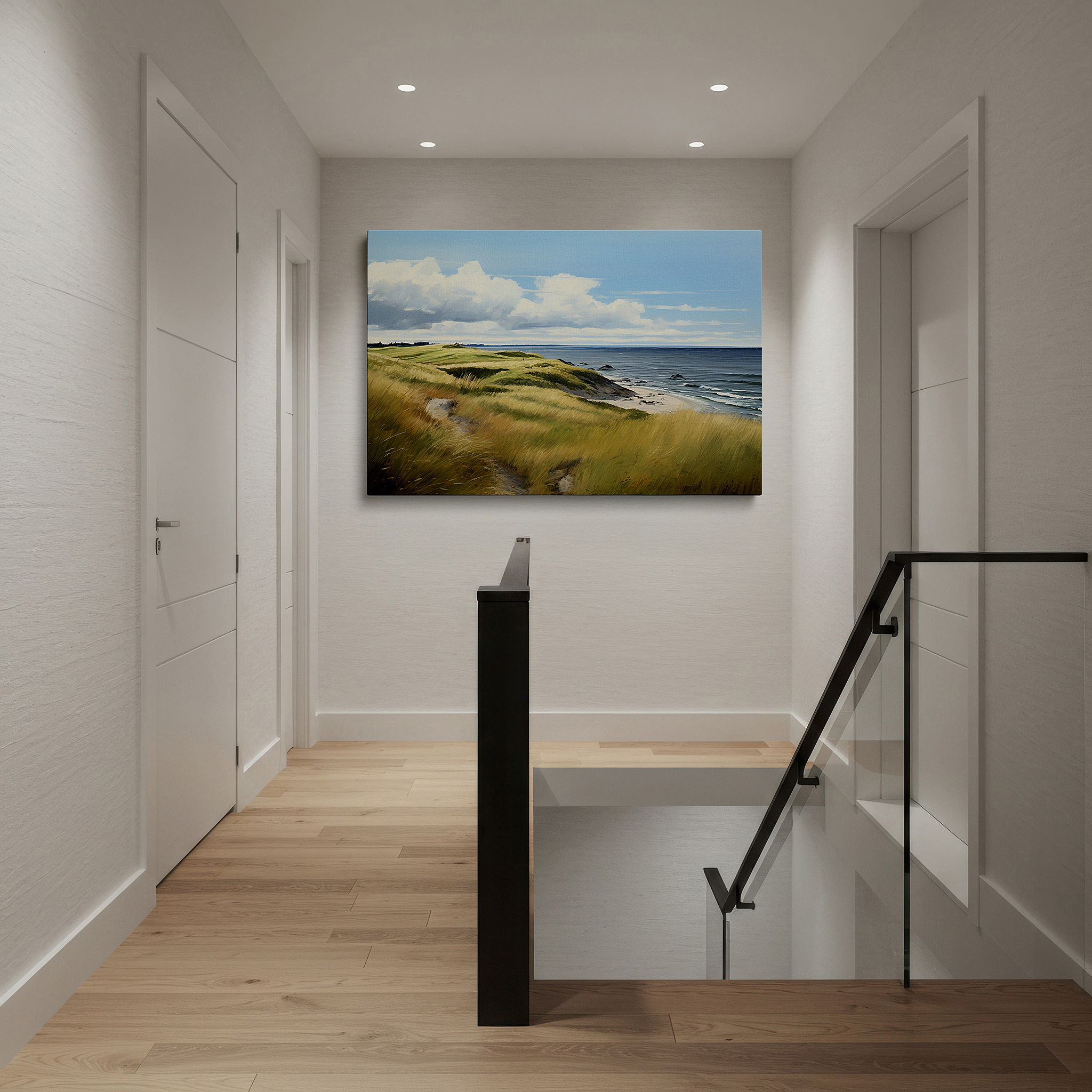 At 60×40 cm, this format fits effortlessly over dressers or benches — serene beach scene with gentle waves and sunlit sands - large canvas wall art for home and office decor