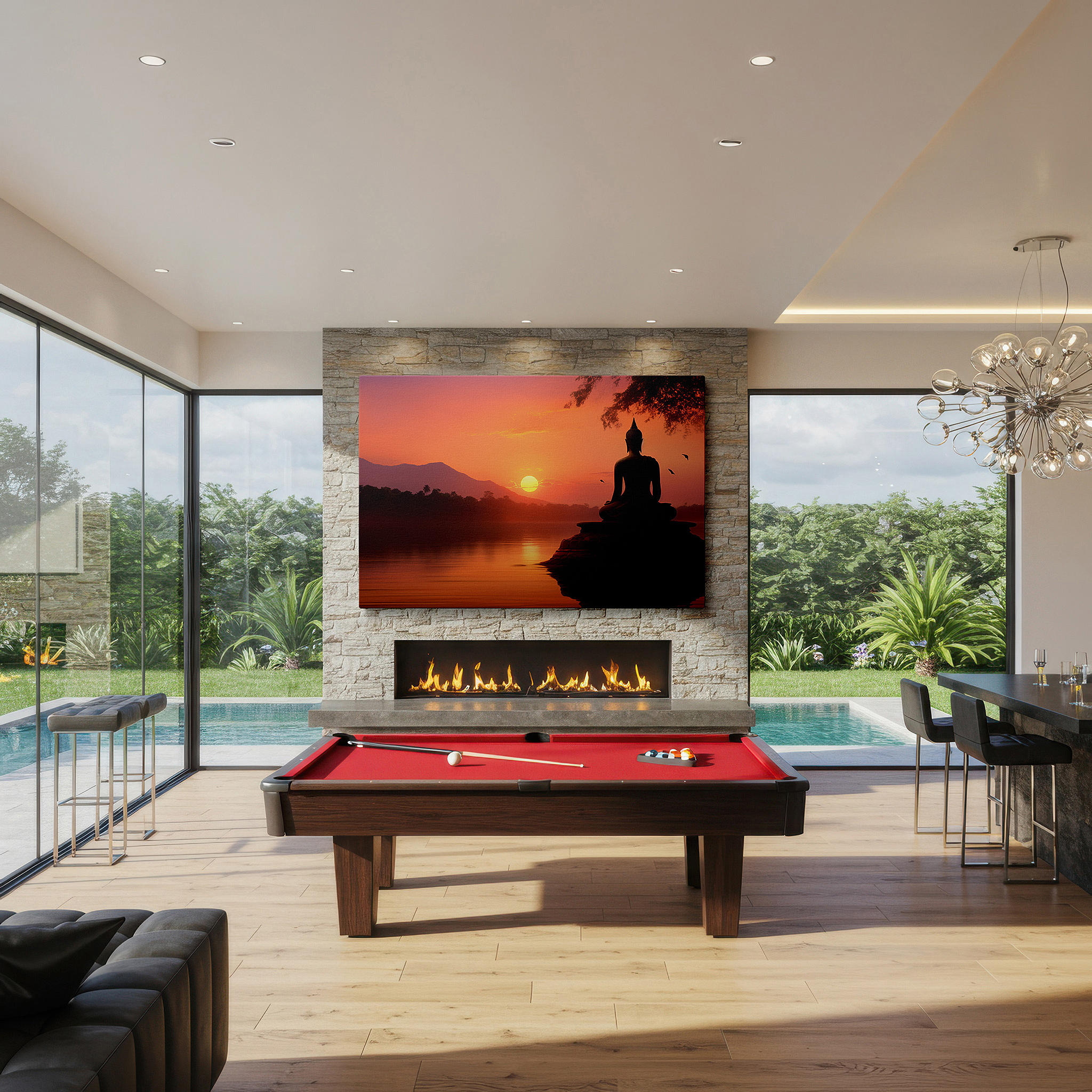 At 60×40 cm, this format fits effortlessly over dressers or benches — serene buddha silhouette against sunset large canvas wall art, inspiring peace and spiritual awakening in tranquil settings wall decor