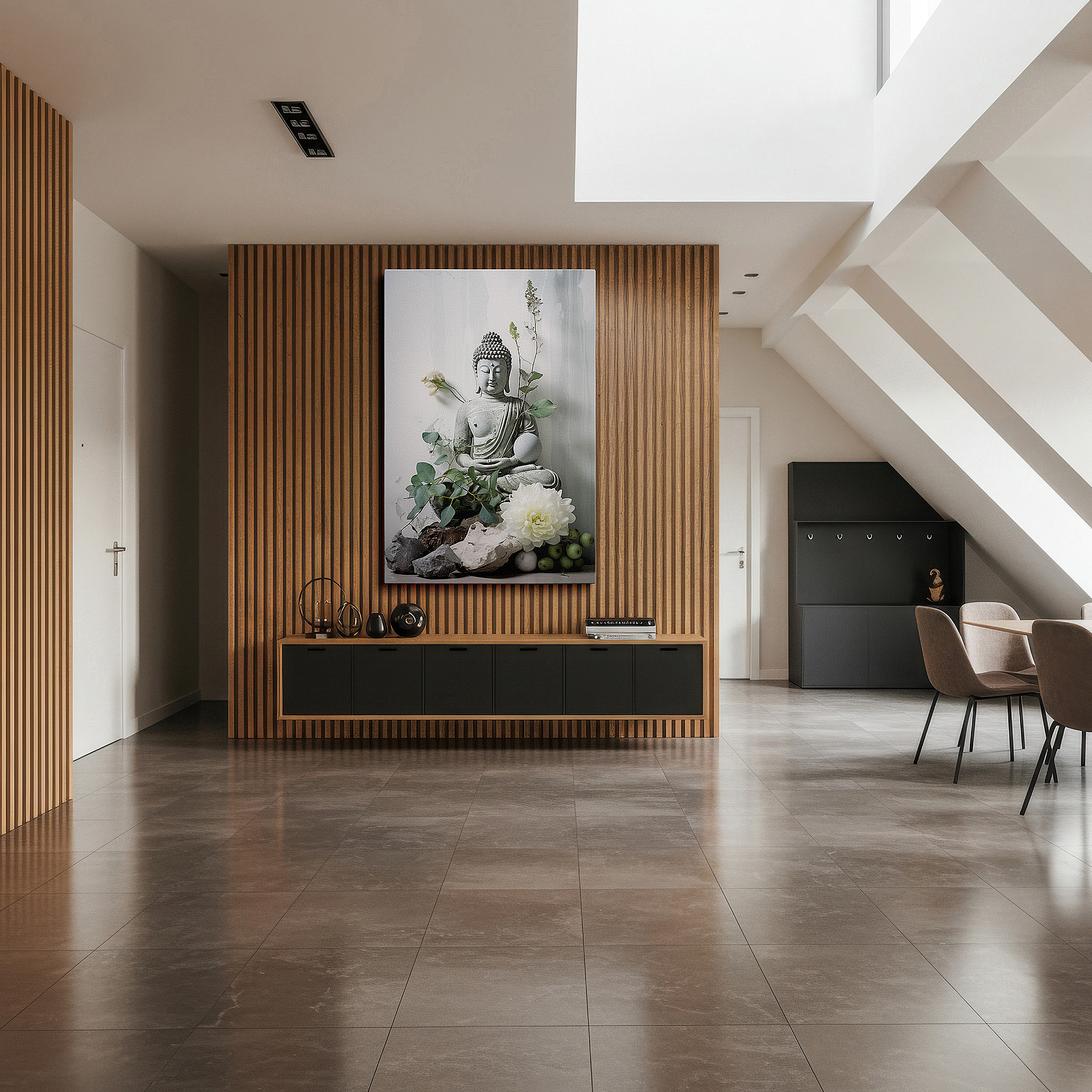 At 60×40 cm, this format fits effortlessly over dressers or benches — serene green buddha wall art with vibrant florals - large canvas for tranquil spiritual journey - ideal for office and bedroom decor
