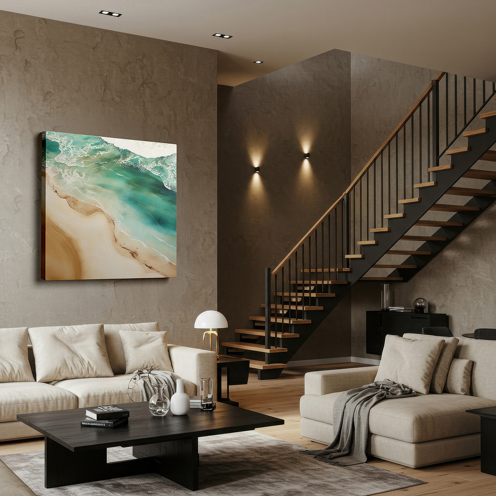 At 60×40 cm, this format fits effortlessly over dressers or benches — tranquil teal waves caress pristine sands in a peaceful coastal retreat - large wall art, canvas wall art, wall decor for office and bedroom