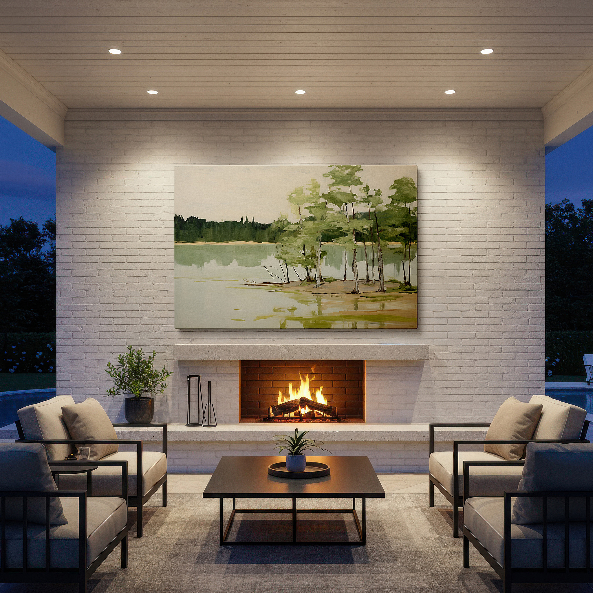 At 60×40 cm, this format fits effortlessly over dressers or benches — tranquil waters and lush foliage - serene landscape wall art for peaceful reflection, perfect for office or bedroom decor
