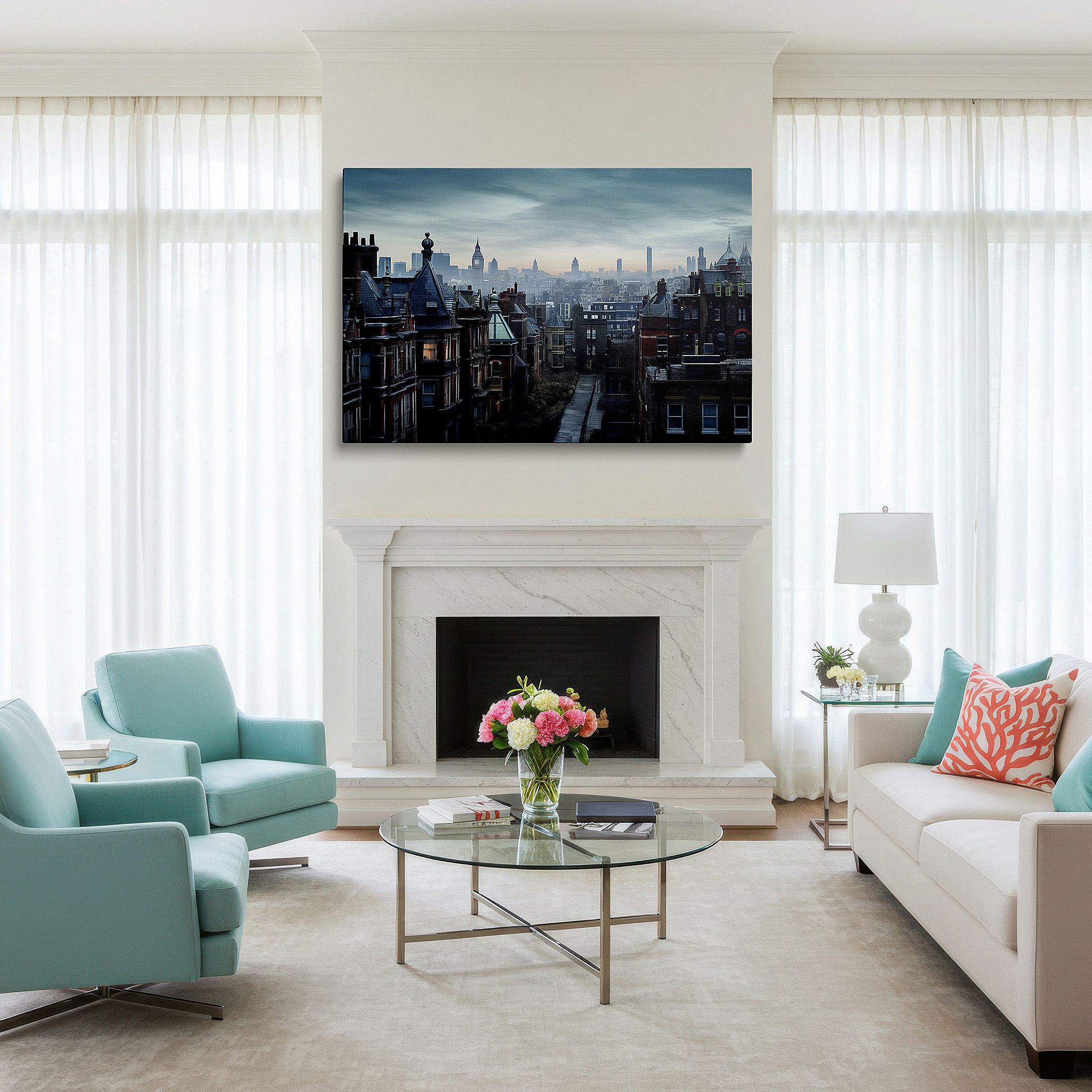 At 60×40 cm, this format fits effortlessly over dressers or benches — urban dusk: solitude and reflection cityscape - large wall art, canvas, decor for office, bedroom, and living spaces