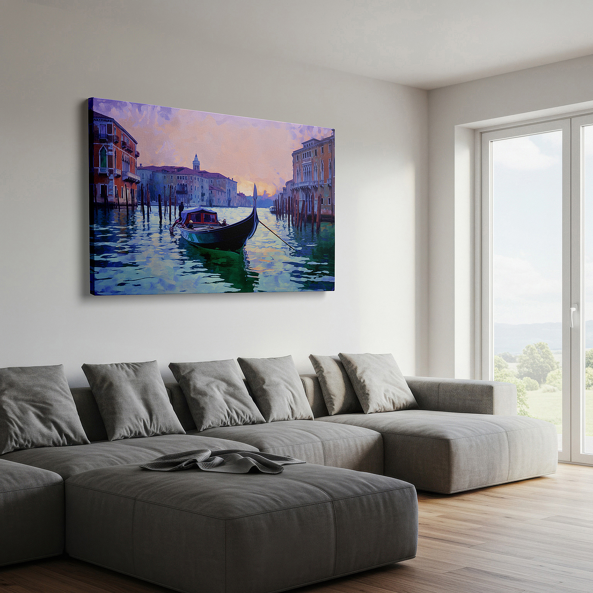 At 60×40 cm, this format fits effortlessly over dressers or benches — venetian sunset and serene gondola ride through historic canals large canvas wall art for office and bedroom decor