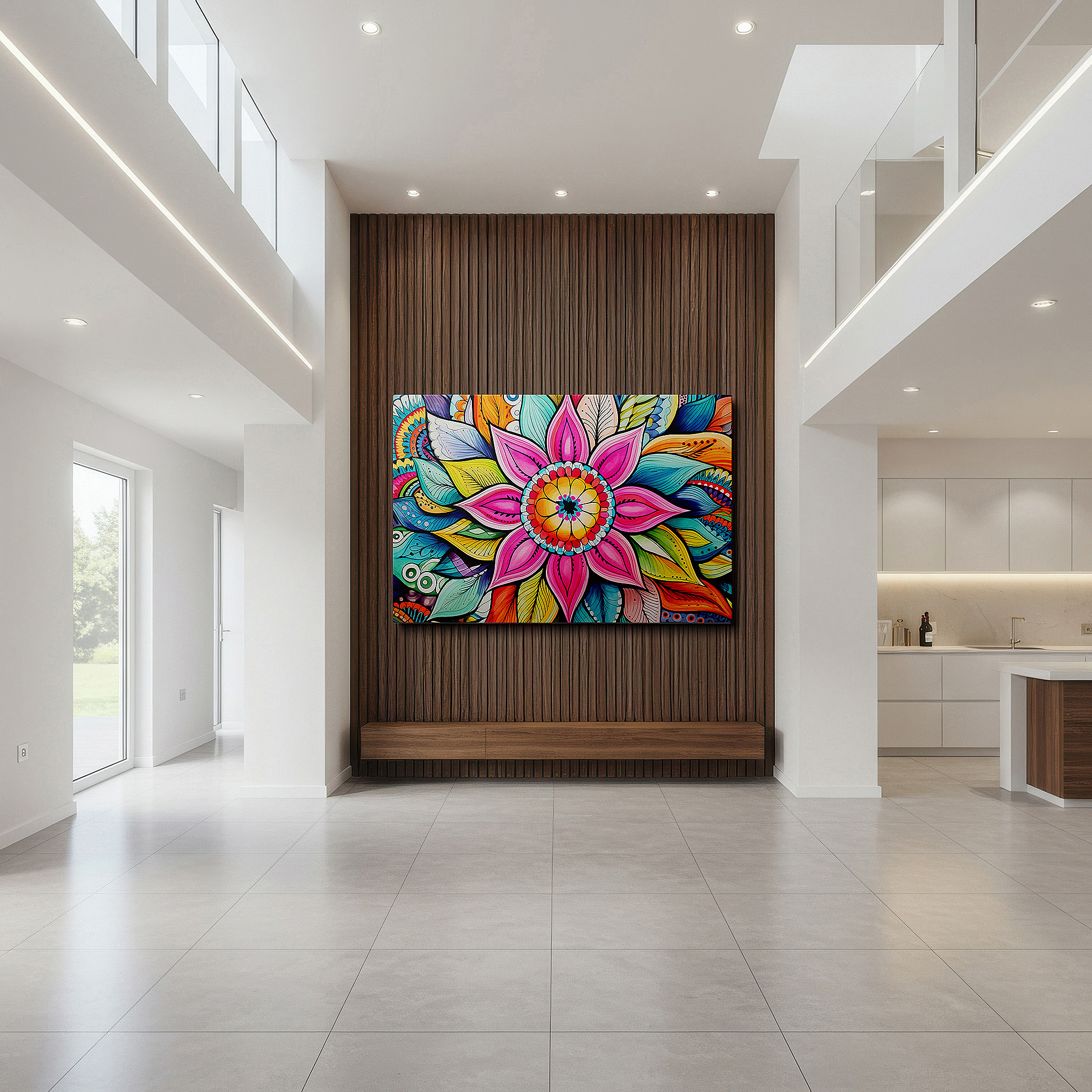At 60×40 cm, this format fits effortlessly over dressers or benches — wall art: enchanting floral symphony featuring vibrant blossoms and lush leaves - large canvas wall art for office and bedroom decor