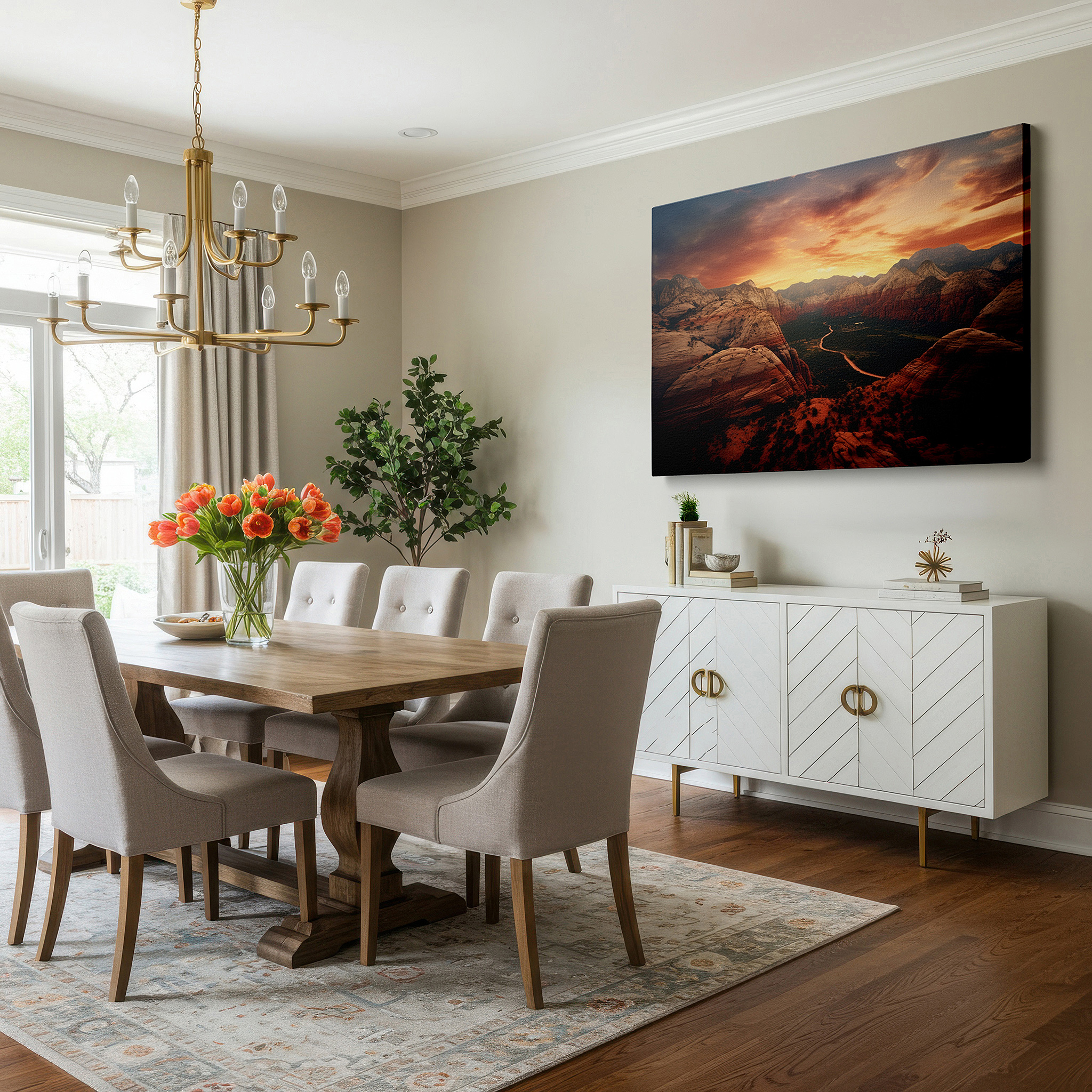 At 60×40 cm, this format fits effortlessly over dressers or benches — zion's sunset majesty: fiery hues and majestic cliffs - large canvas wall art for office and bedroom decor