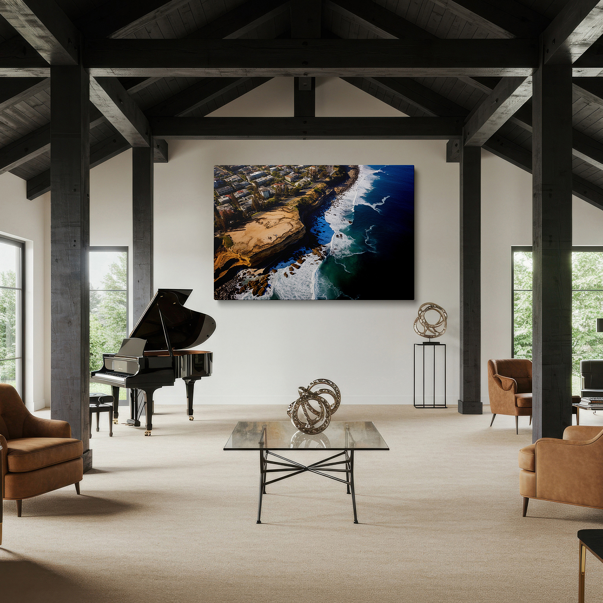 The 75×50 cm version anchors medium rooms without dominating them — coastal cliffs and urban borders - the vibrant interaction between nature and civilization: large wall art, canvas, decor for office and bedroom