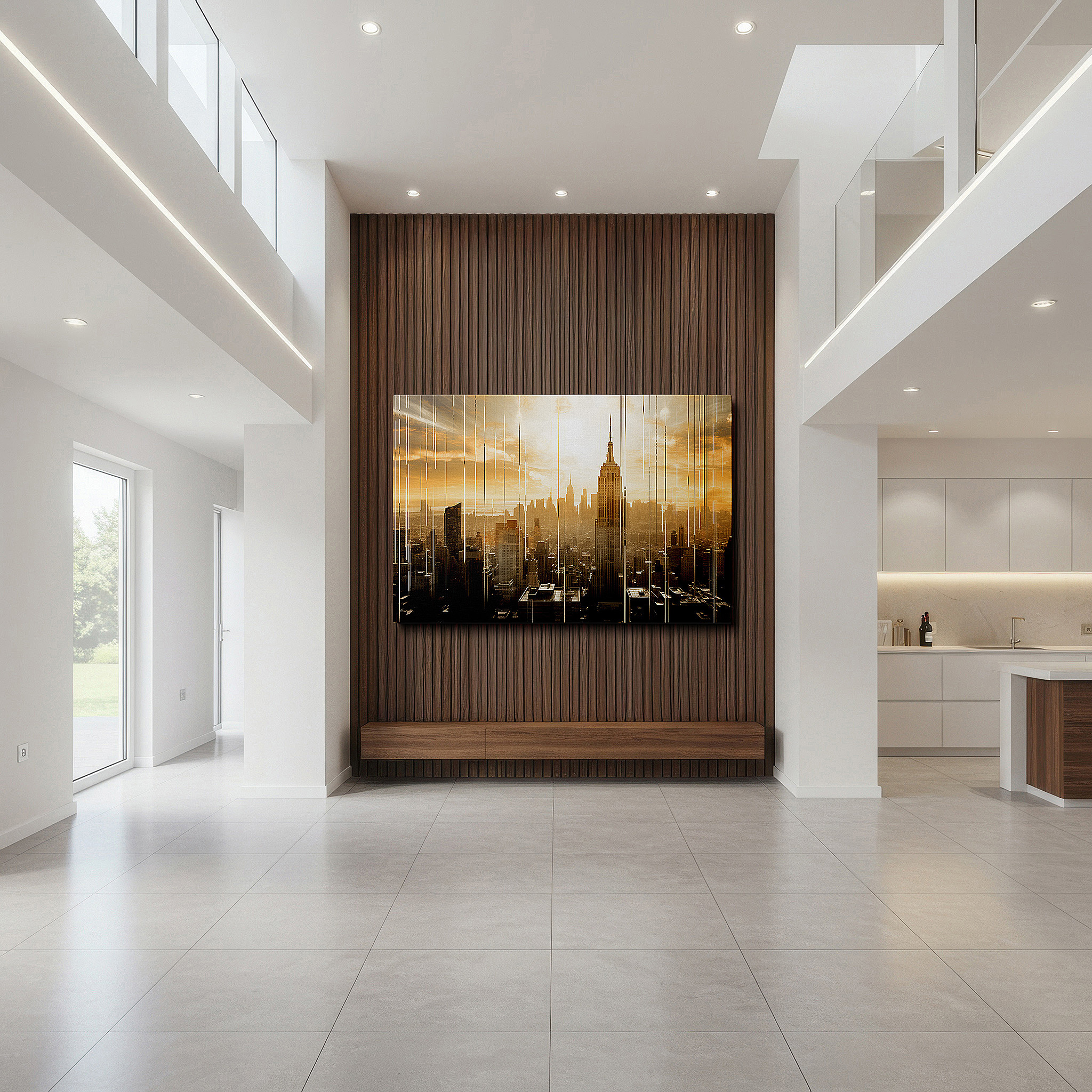 The 75×50 cm version anchors medium rooms without dominating them — empire state building at sunrise - vibrant urban awakening large wall art, canvas wall art, wall decor for office and bedroom