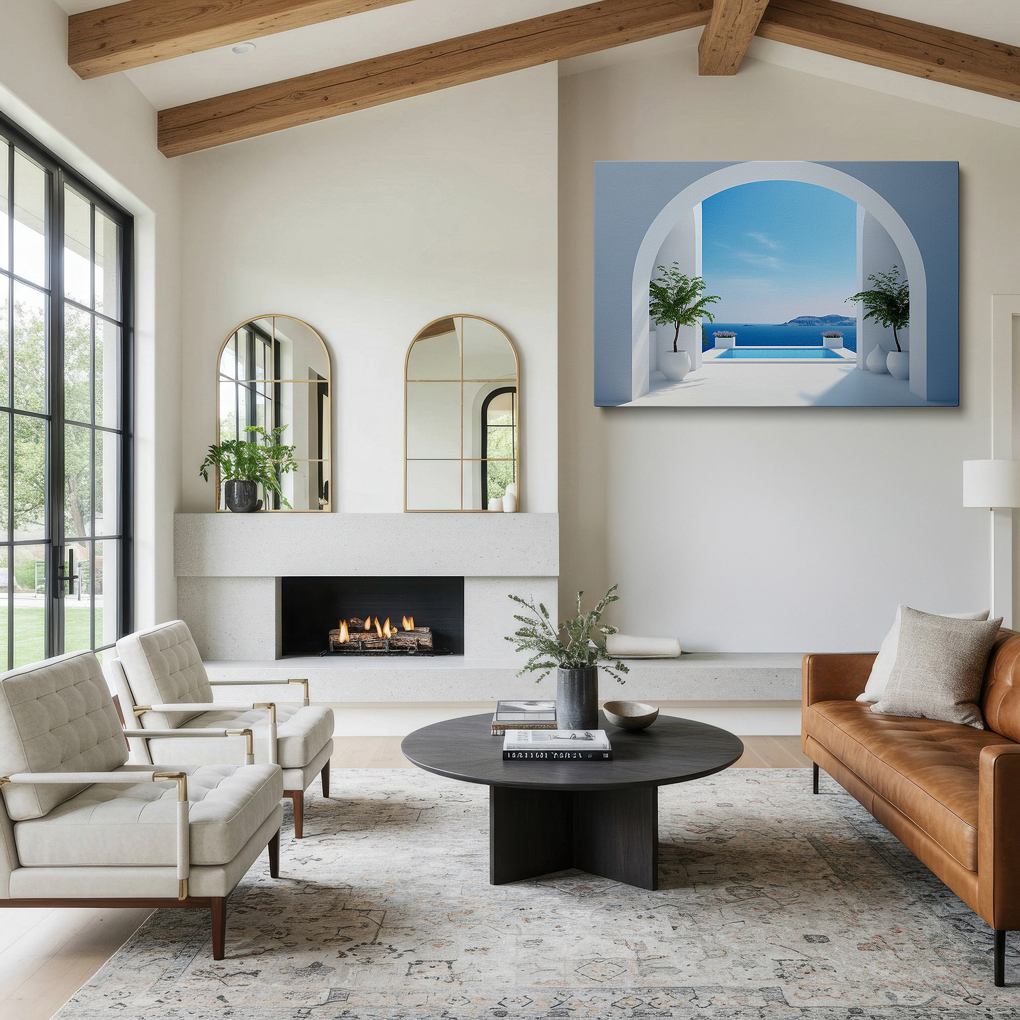 The 75×50 cm version anchors medium rooms without dominating them — luxurious coastal retreat: blending human creativity with natural beauty - large wall art, canvas wall art, wall decor for offices and bedrooms