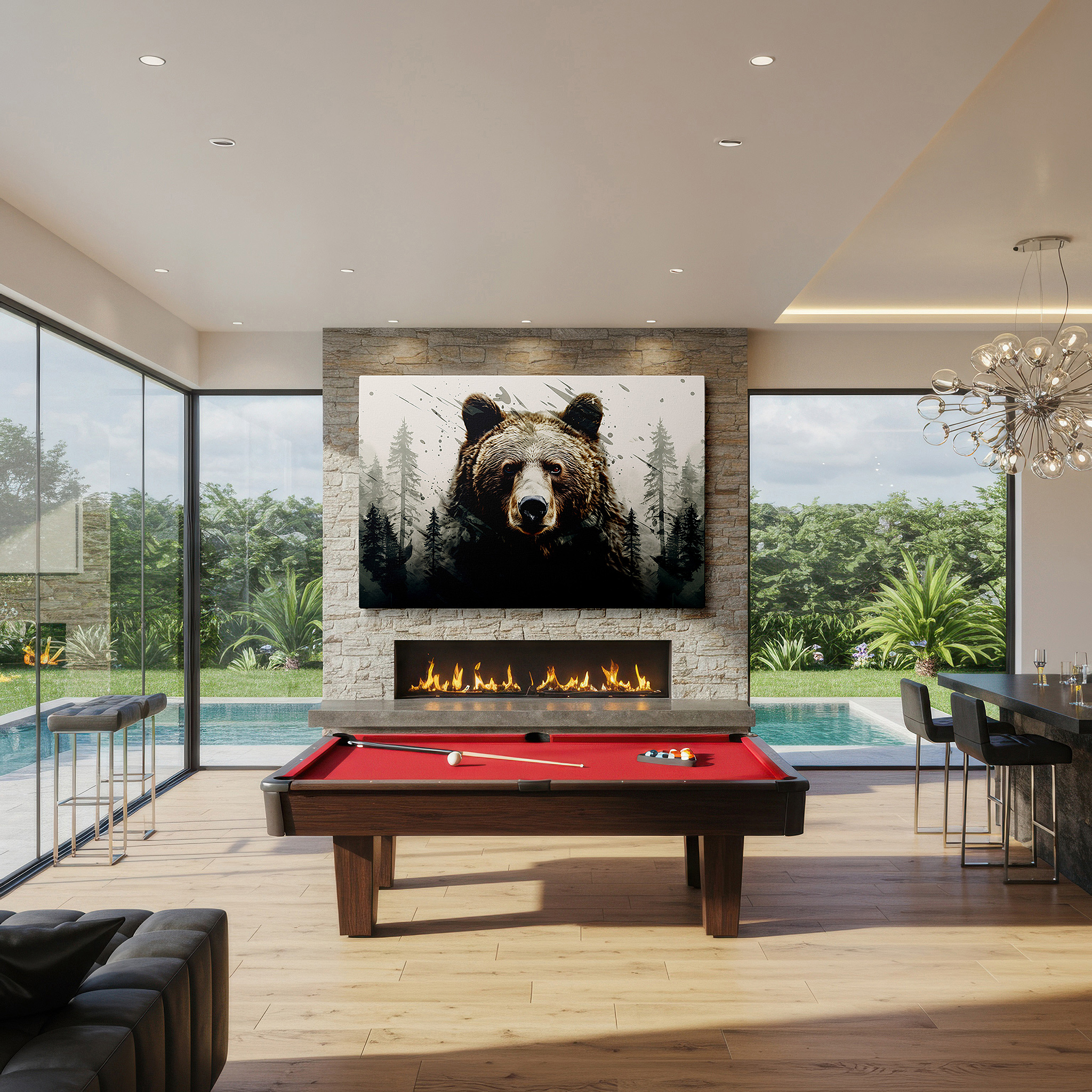 The 75×50 cm version anchors medium rooms without dominating them — resilient and tranquil bear amidst abstract energy large canvas wall art for office, bedroom, and living room decor