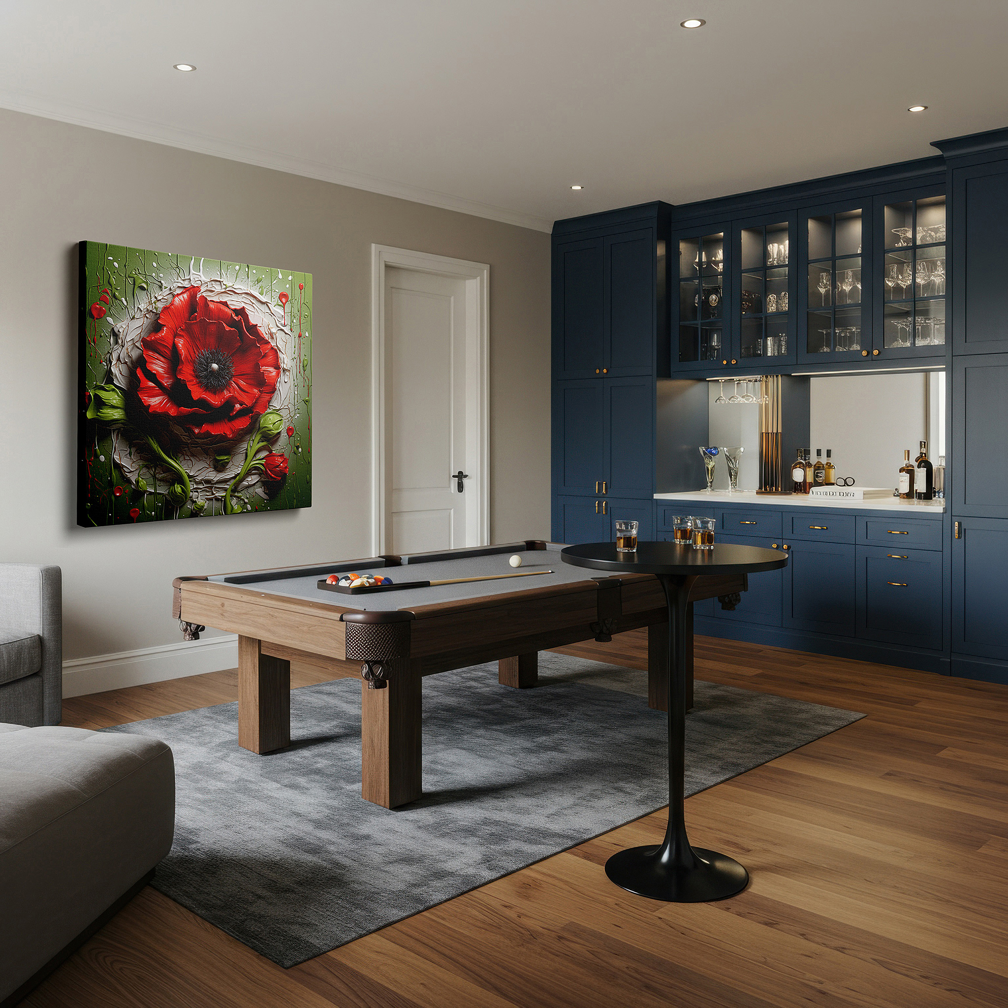 The 75×50 cm version anchors medium rooms without dominating them — vibrant red poppy amidst chaotic paint splatters - a blend of nature and artistic expression large wall art, canvas wall art, wall decor, office wall art
