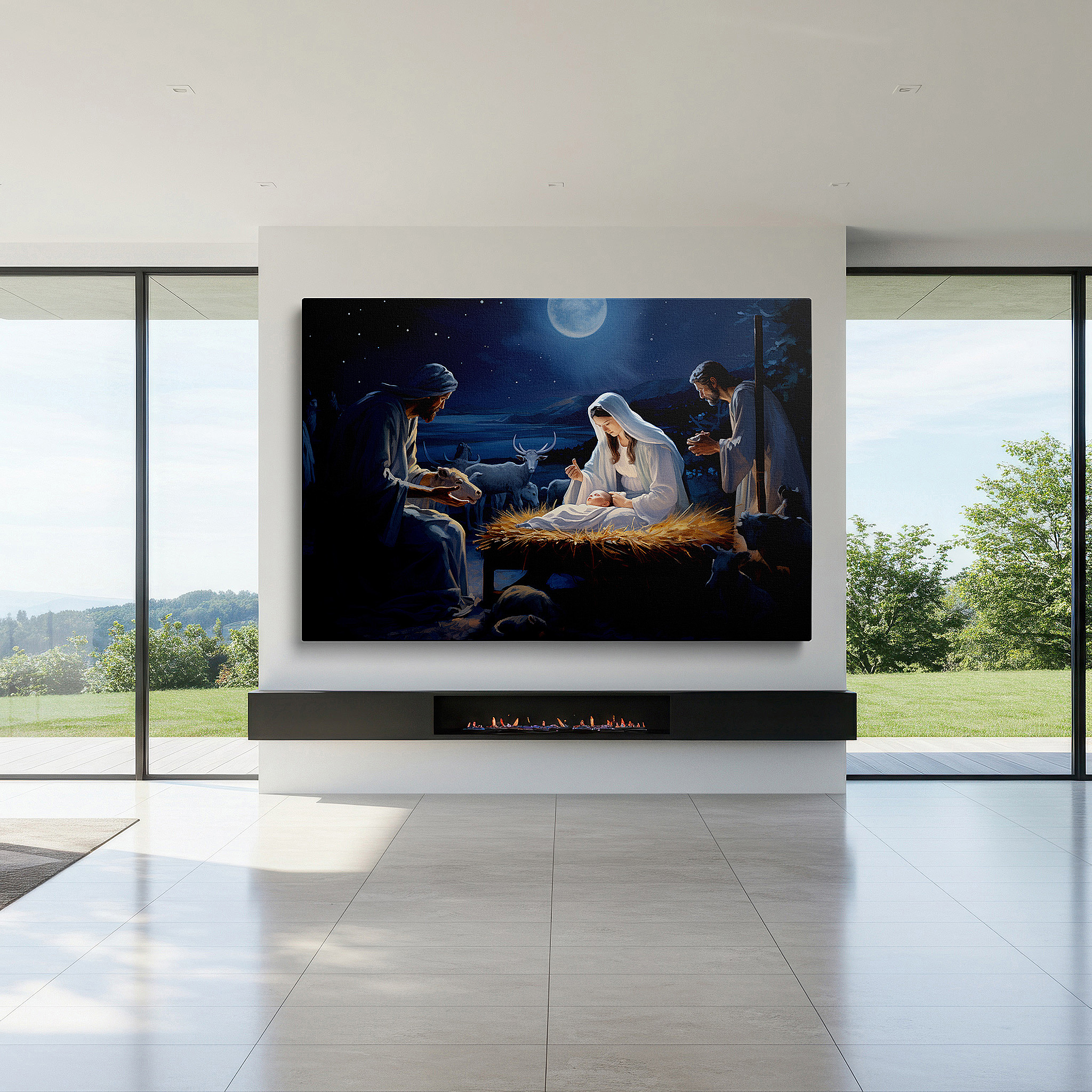 The 75×50 cm version anchors medium rooms without dominating them — wall art: capturing the miracle of birth with a symphony of emotions in a rustic and tranquil setting - large canvas art for home and office decor