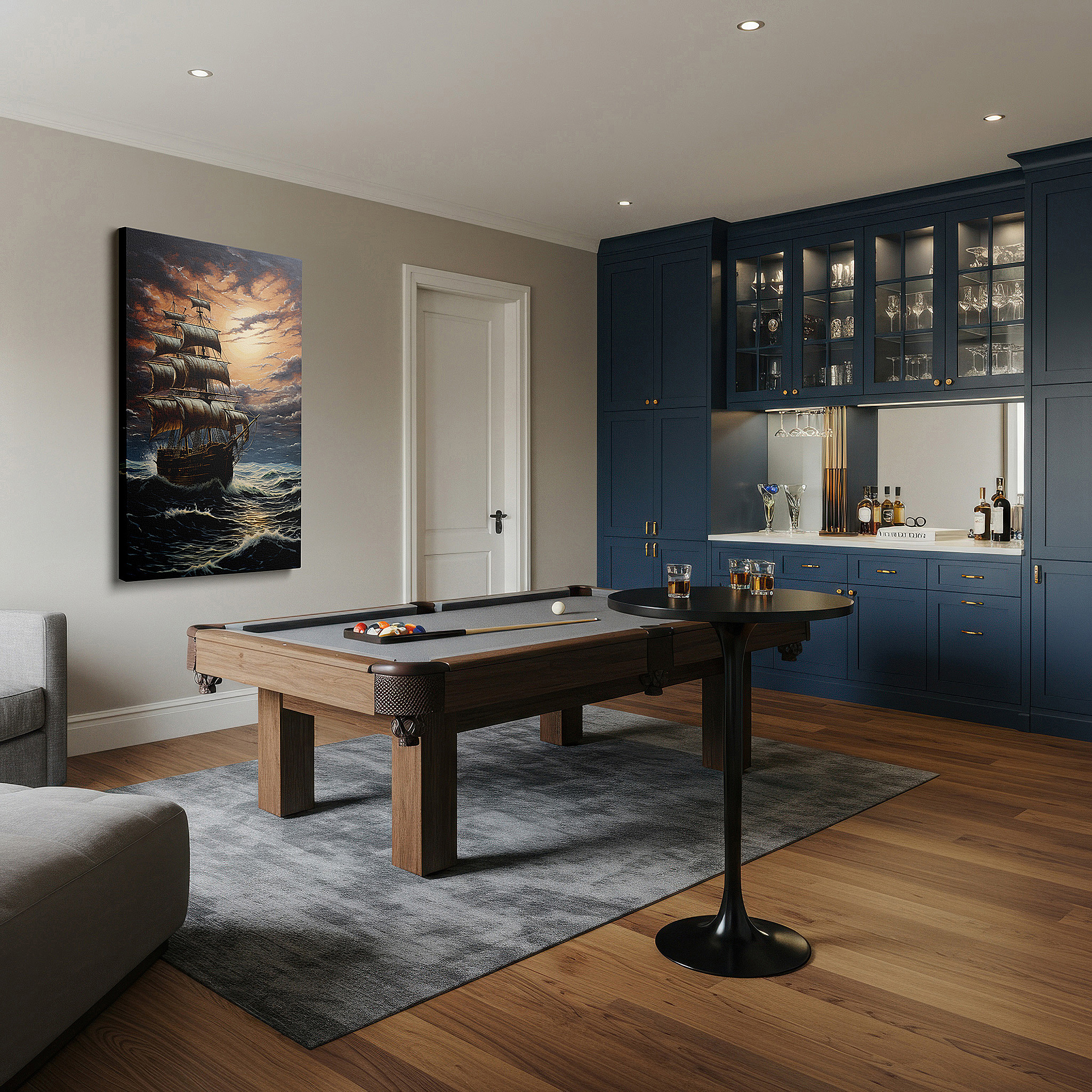 The 75×50 cm version anchors medium rooms without dominating them — wall art: enchanting nocturnal sea voyage - graceful sailing under a moonlit sky, unveiling nature's mysteries, large canvas wall art decor