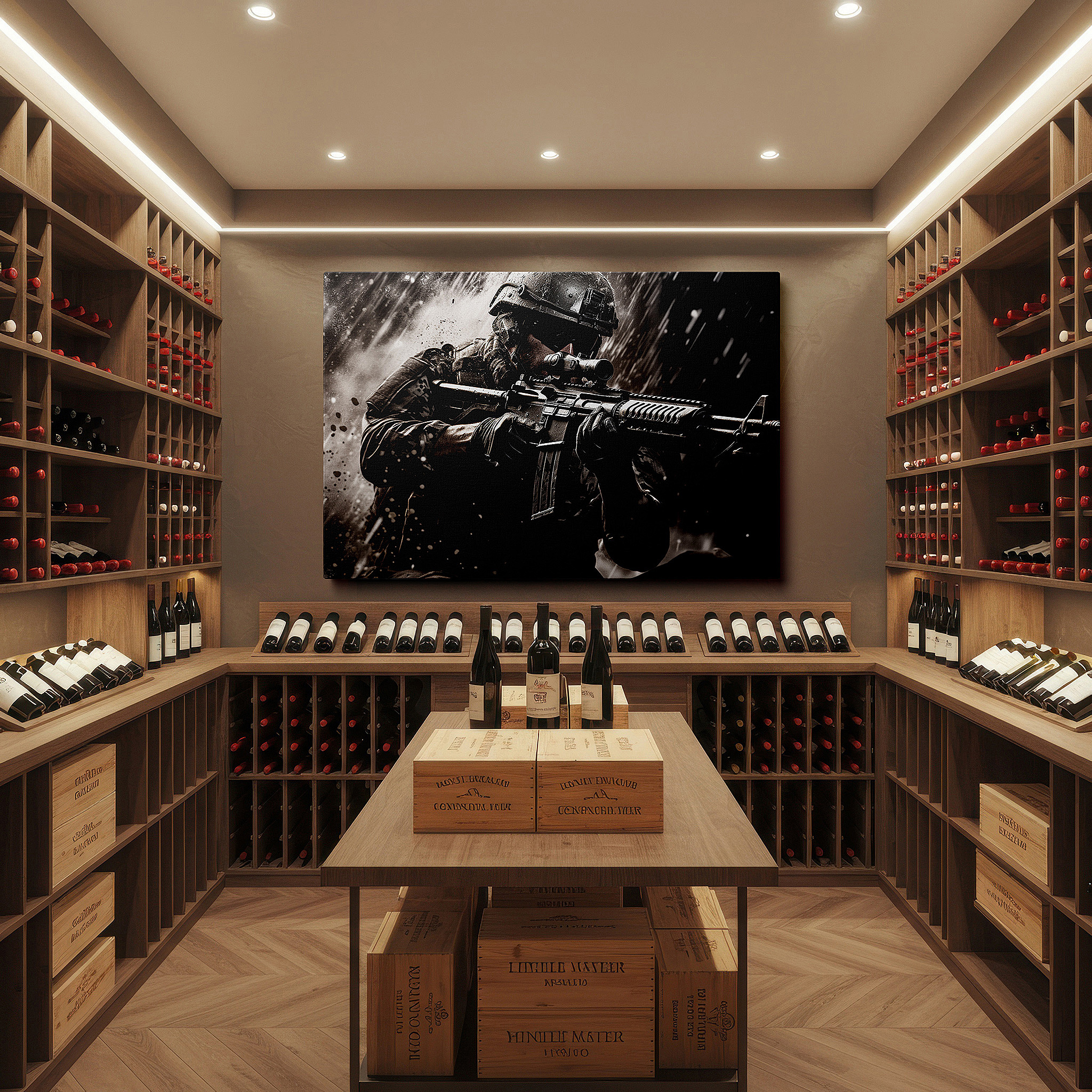 The 75×50 cm version anchors medium rooms without dominating them — warrior in battle: a striking depiction of war's brutal truths and heroic alertness - large wall art, canvas wall art, wall decor, office wall art