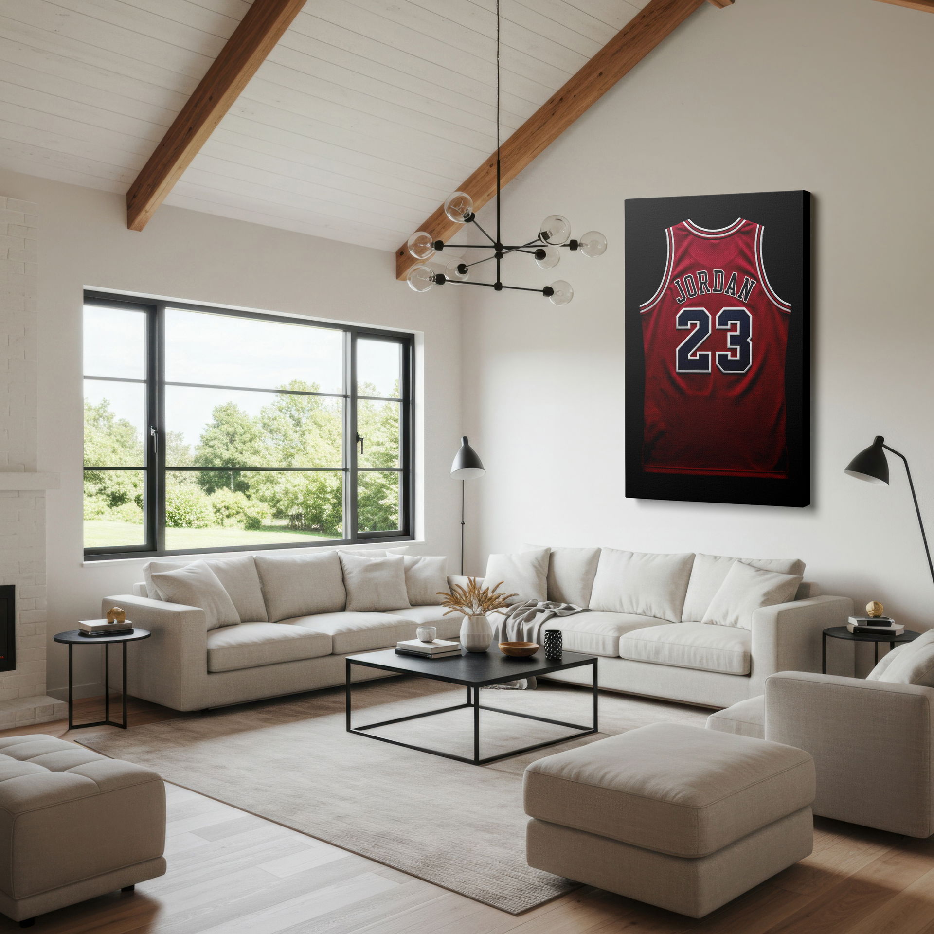 Detailed close-up of the Chicago Bulls jersey on a stunning canvas wall art piece, showcasing athletic Wrapped Canvas.
