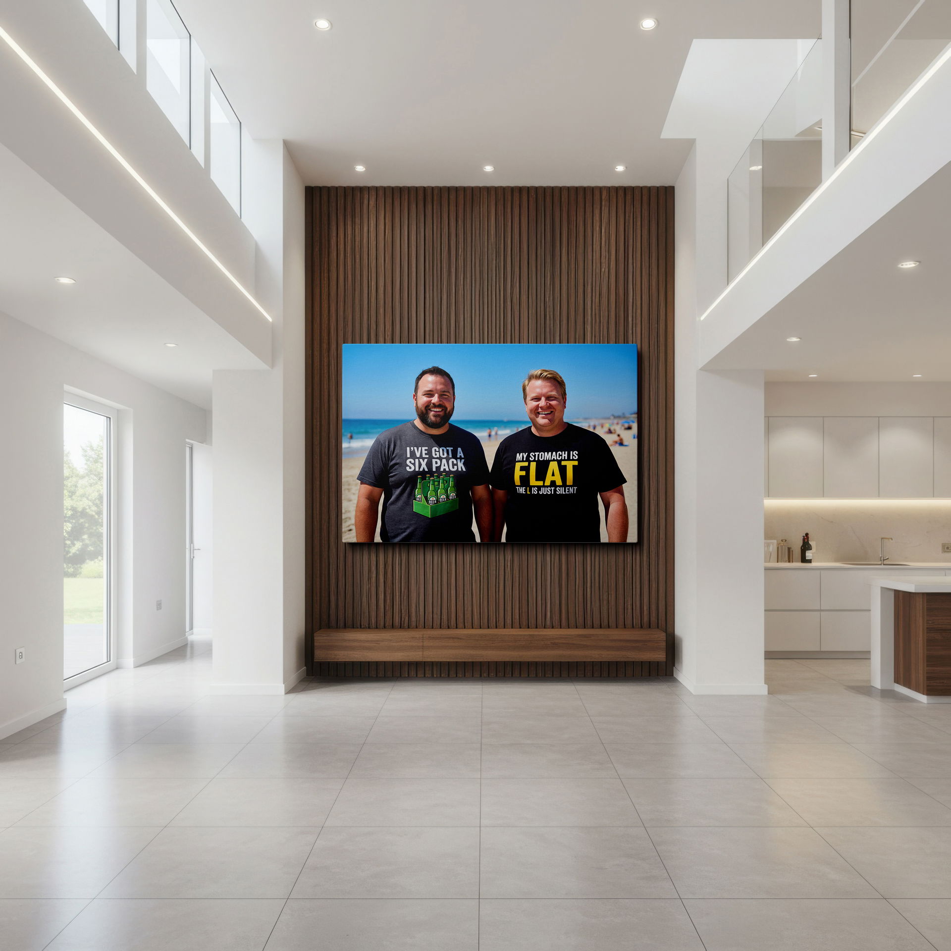 Vibrant canvas wall art featuring cheerful beach buddies and witty slogans on a sandy background Wrapped Canvas