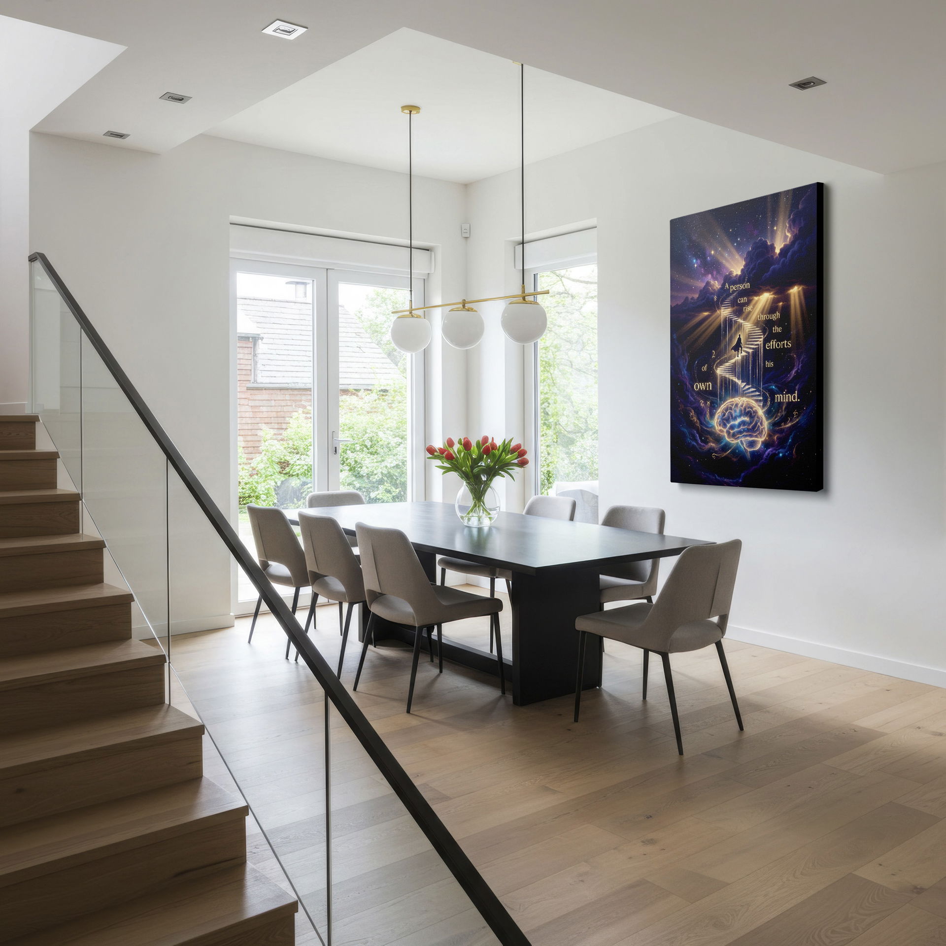 Figure rising on stairs to enlightenment in this powerful wall decor.