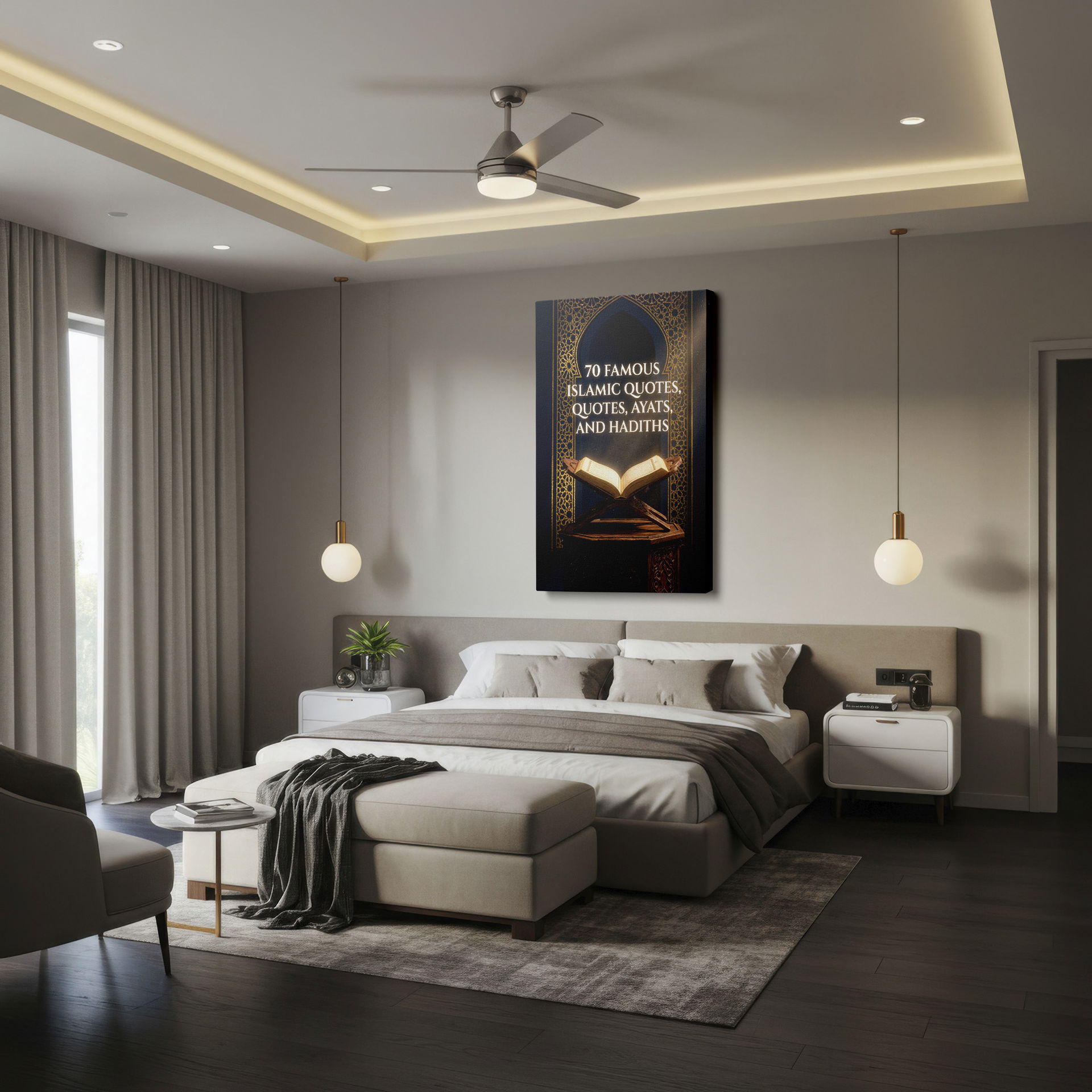 Open Islamic book displaying religious text; ideal Wrapped Canvas wall decor.