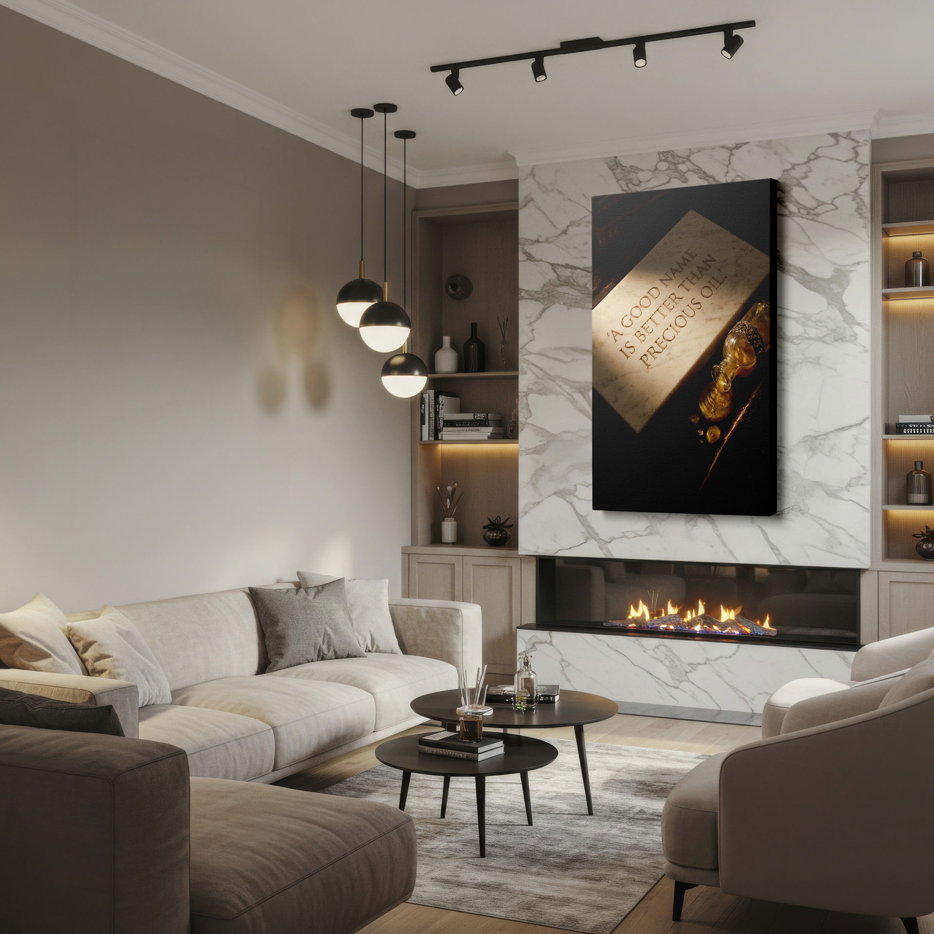 Inspirational quote engraved on stone plaque, a unique piece of Wrapped Canvas art.