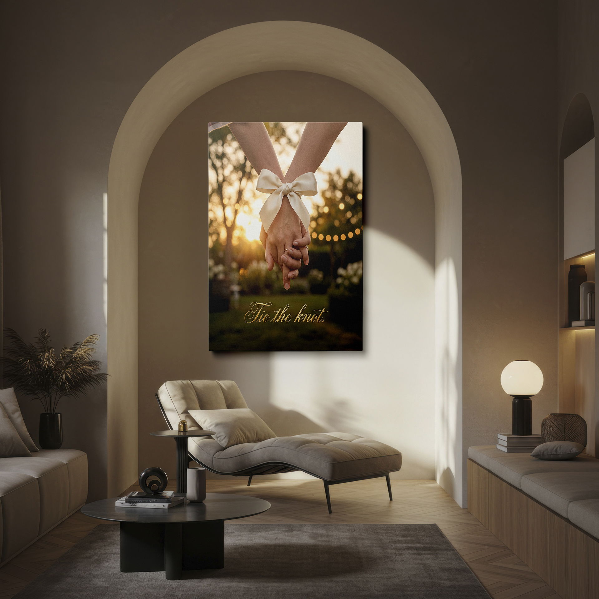 A touching image of unity: hands joined with a satin bow. Perfect wall art.