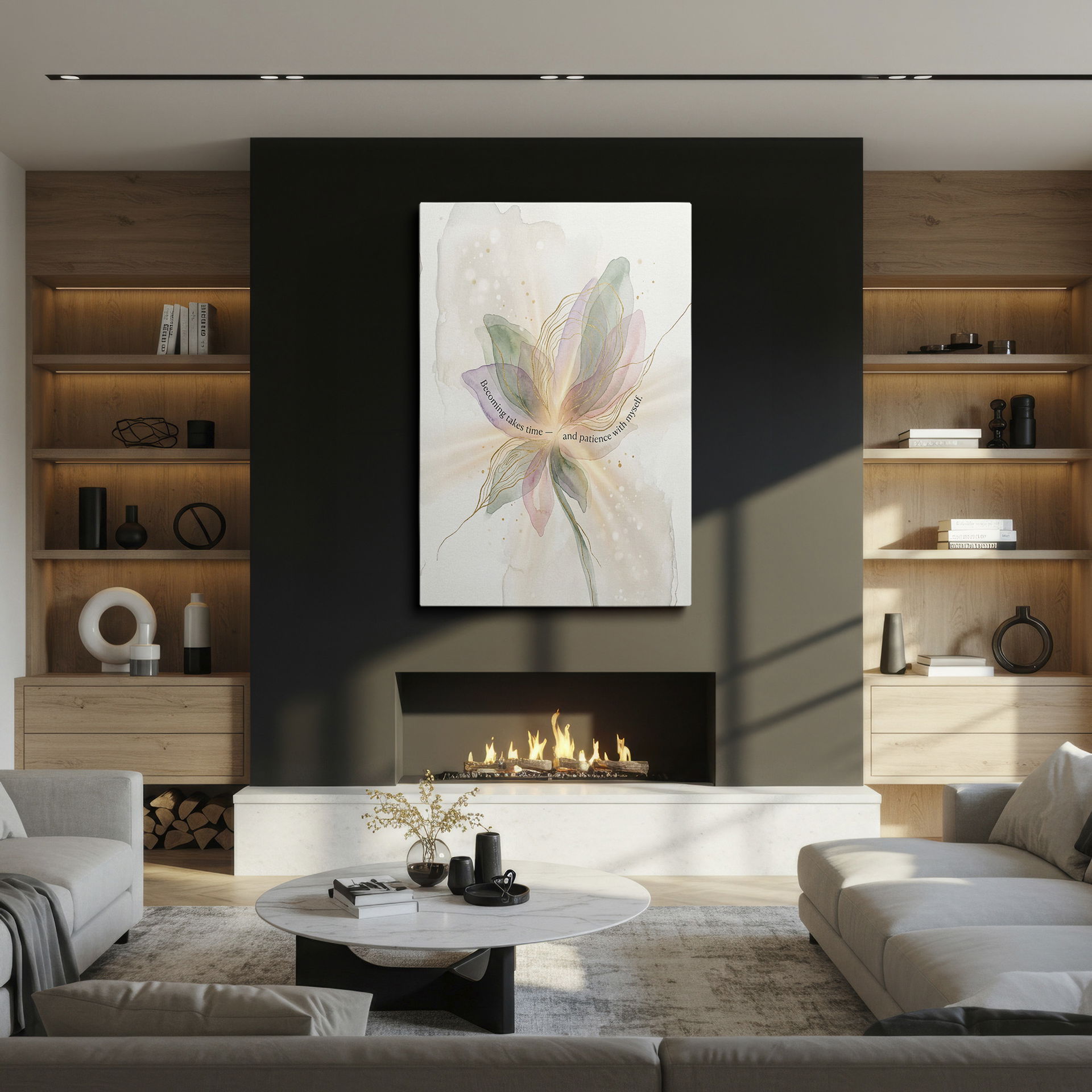 Pastel floral wall art on Wrapped Canvas with a gentle reminder about self-patience.