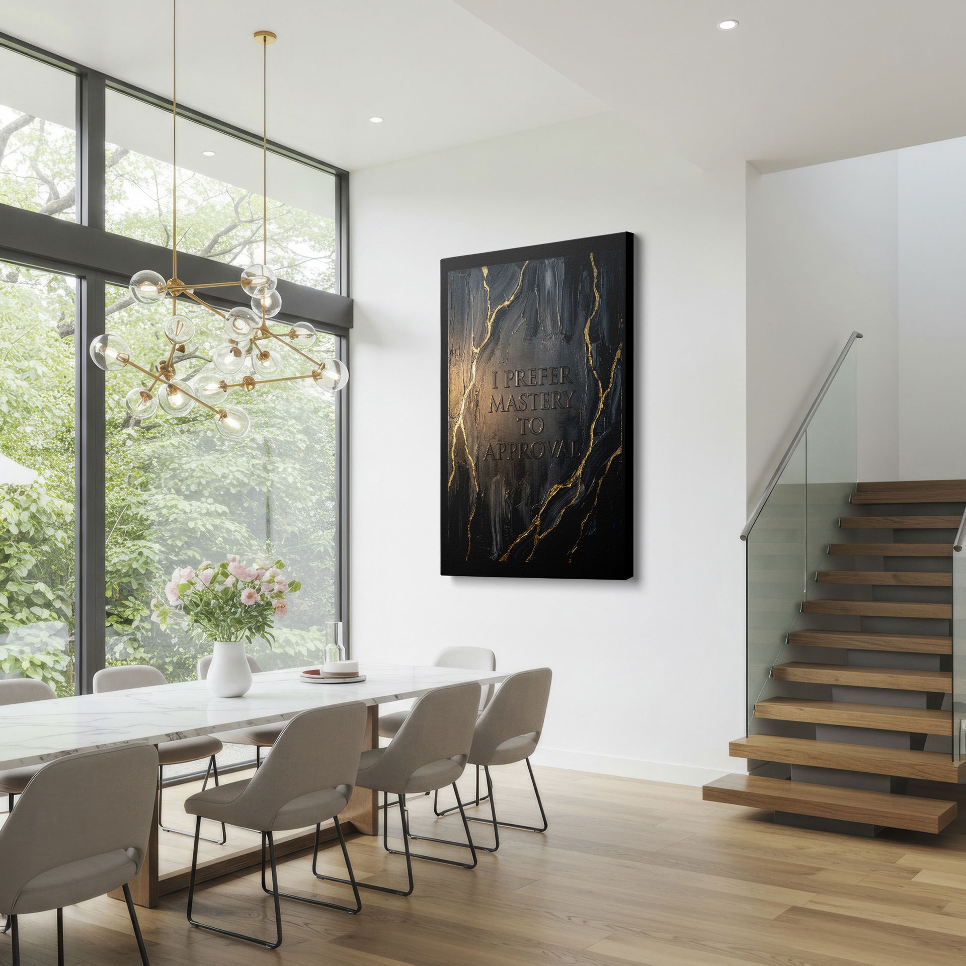 Textured black and gold wall art stating 'I Prefer Mastery To Approval' - perfect wall decor.