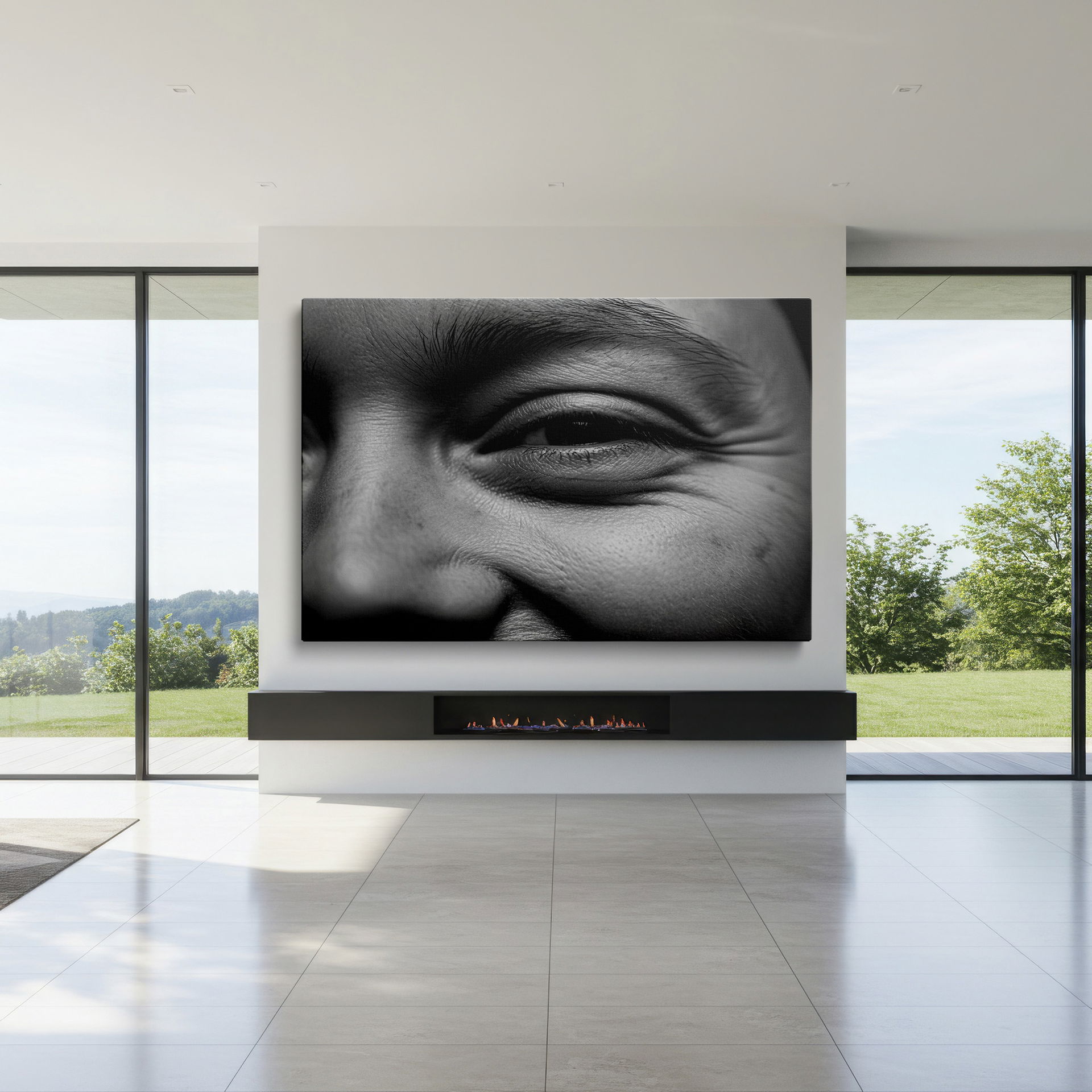 Intense gaze captured in a monochrome portrait, ideal as home wall decor.