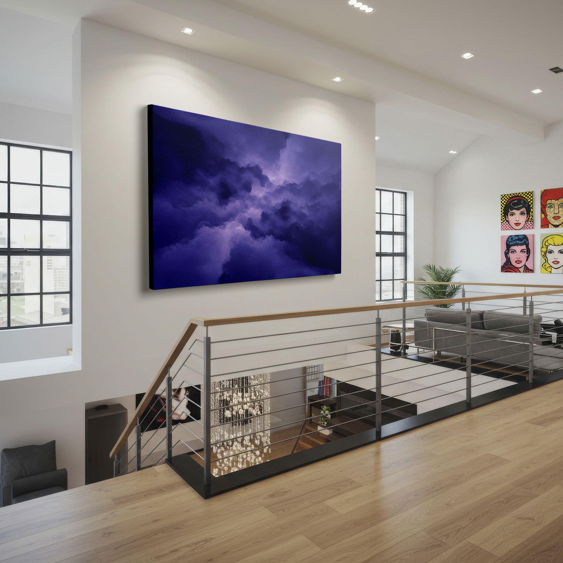 Ethereal purple clouds create a dreamy sky in this captivating Wrapped Canvas, a perfect addition to serene home decor.