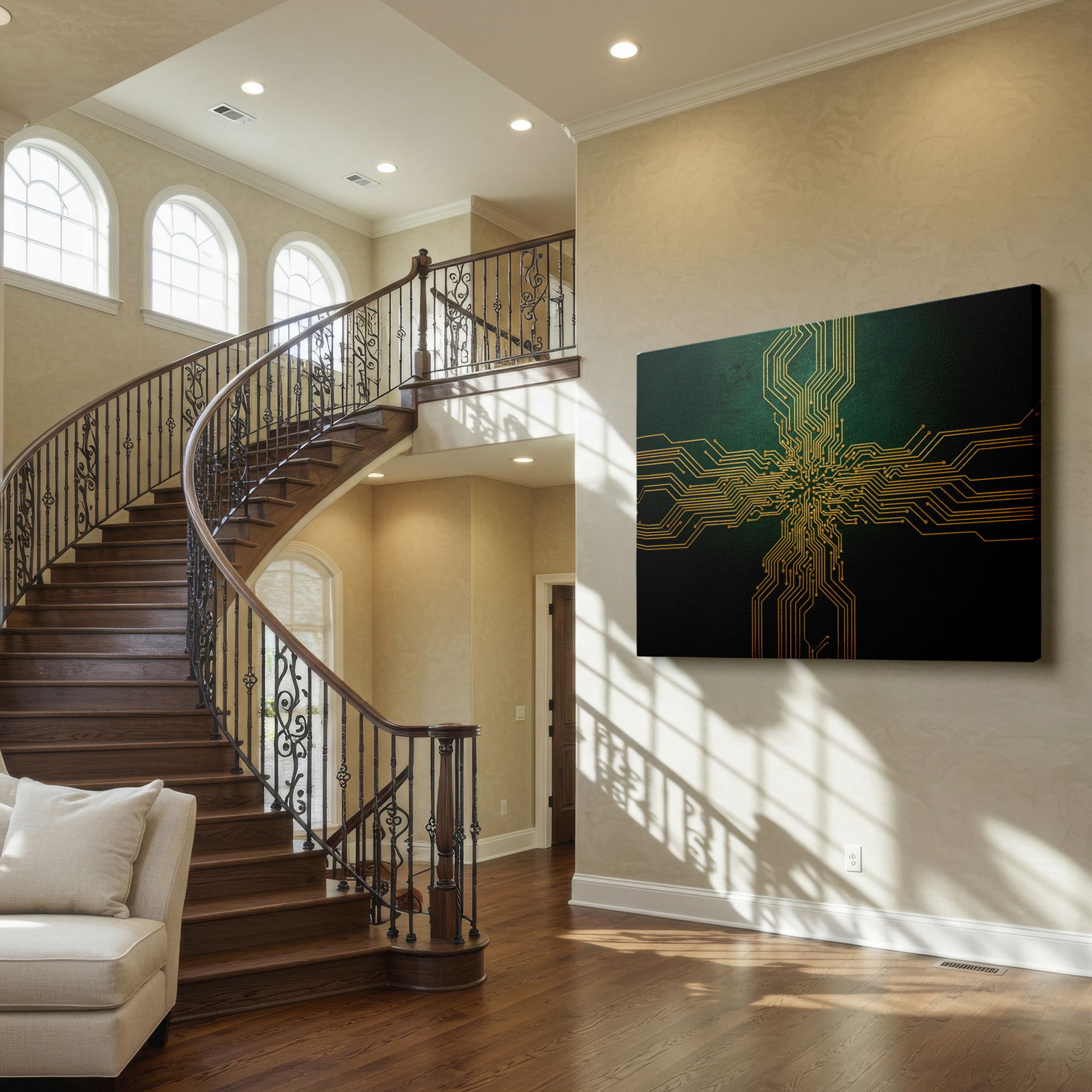 Modern technology aesthetic displayed as unique Wrapped Canvas.