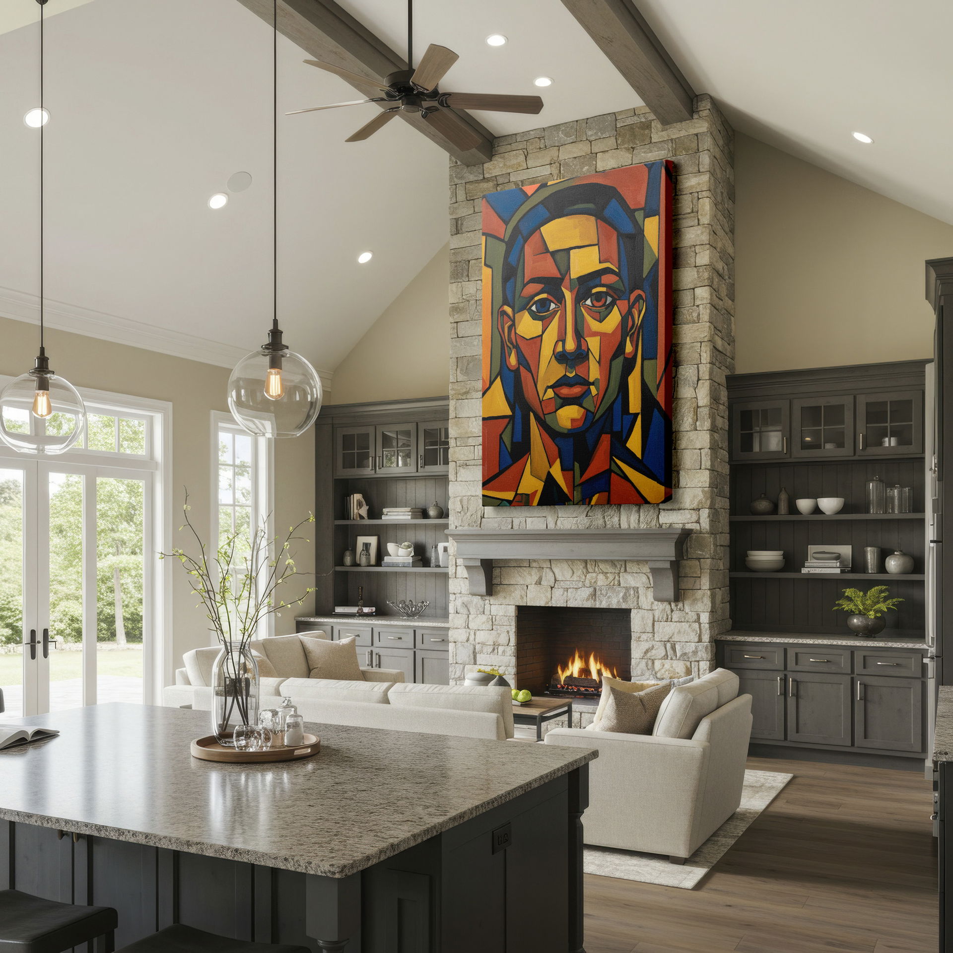 Unique geometric portrait adds a modern touch to your Wrapped Canvas art collection.