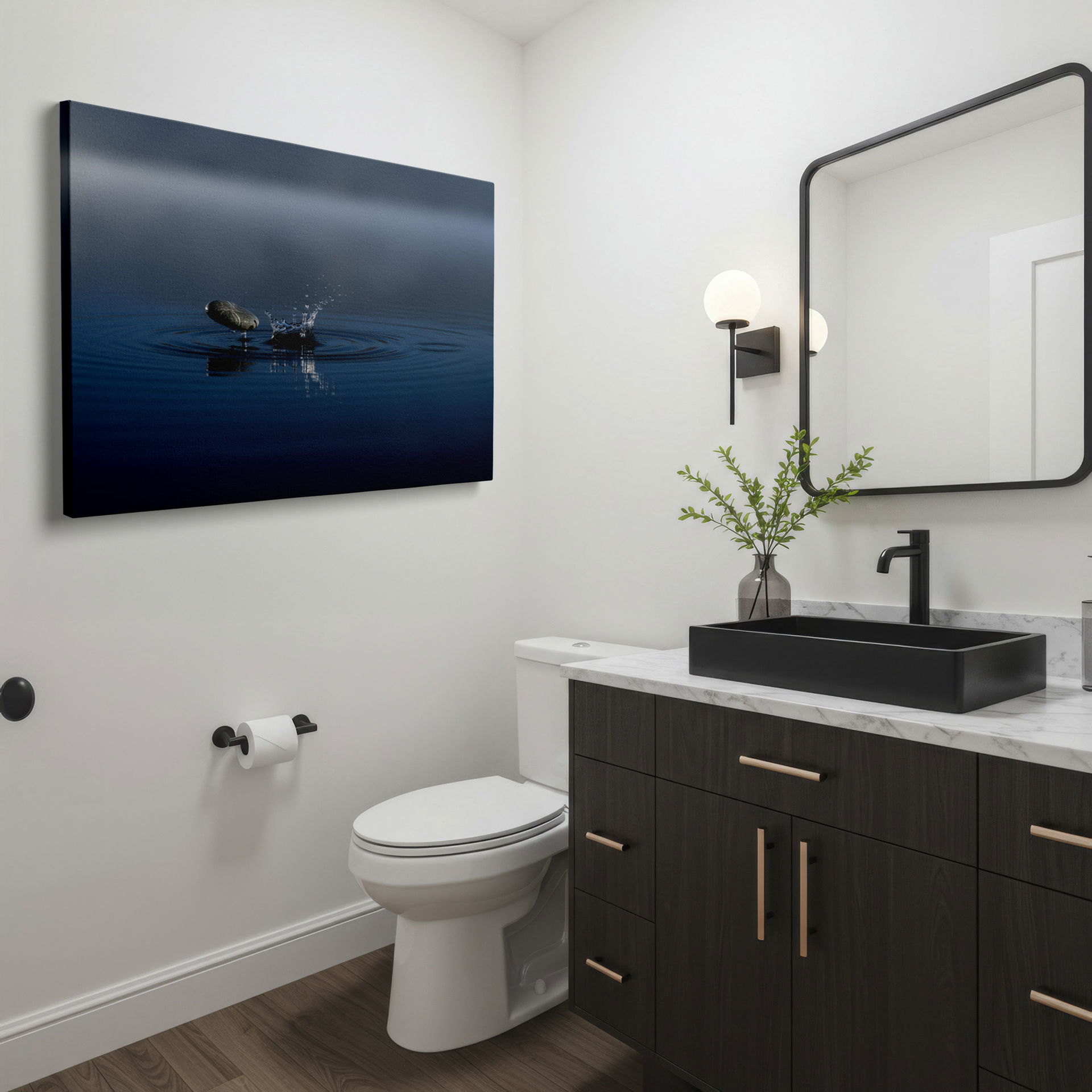 Capture the tranquility of water with this striking stone splash Wrapped Canvas.