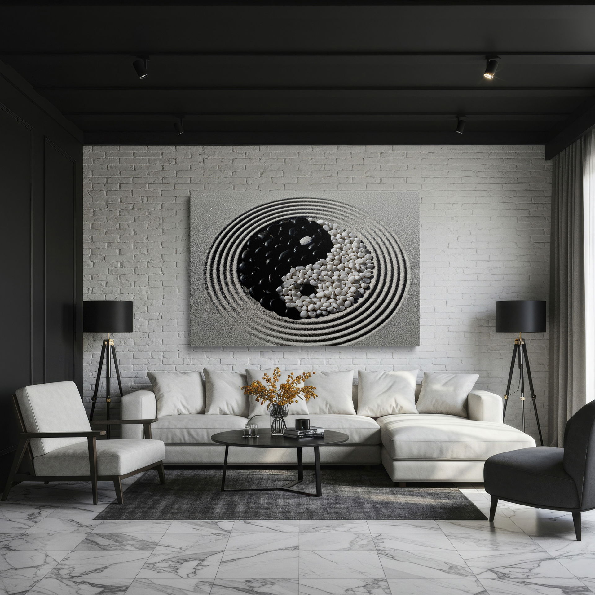 Wrapped Canvas featuring a Yin Yang stone design, bringing a sense of harmony and balance to any room.