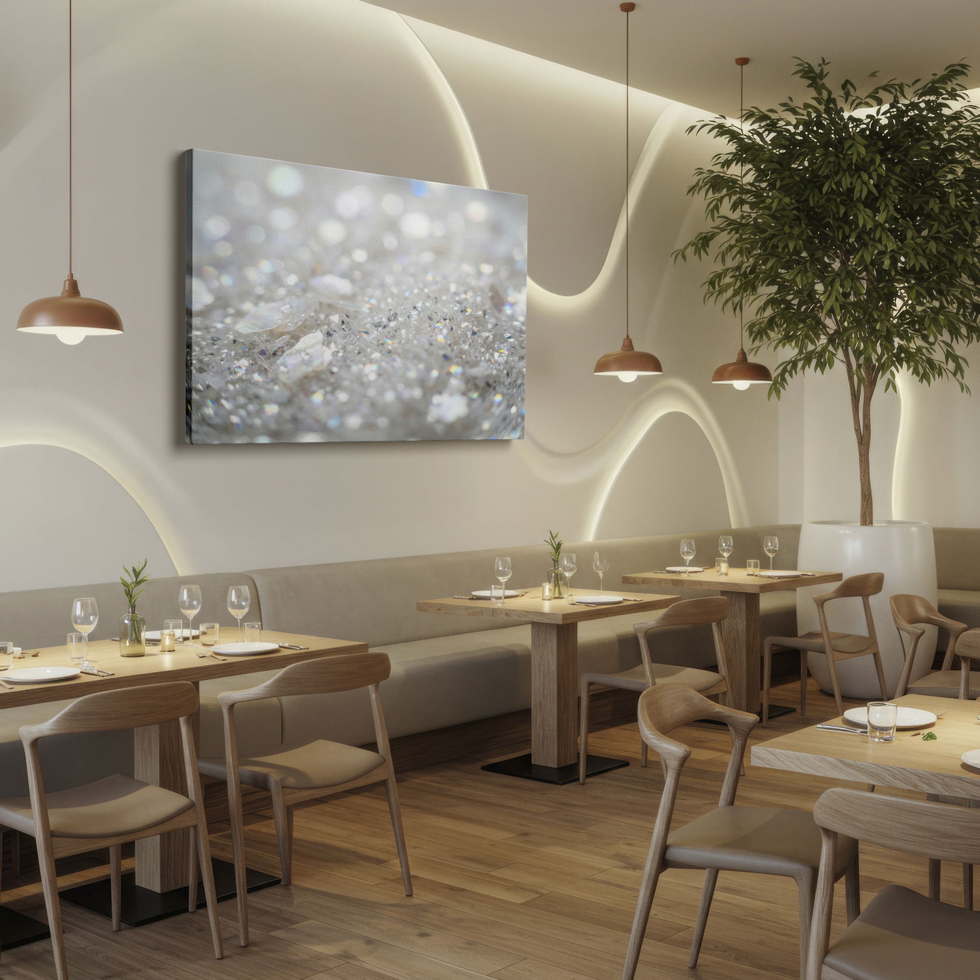 Shimmering crystal fragments create a textured abstract for stunning wall decor.