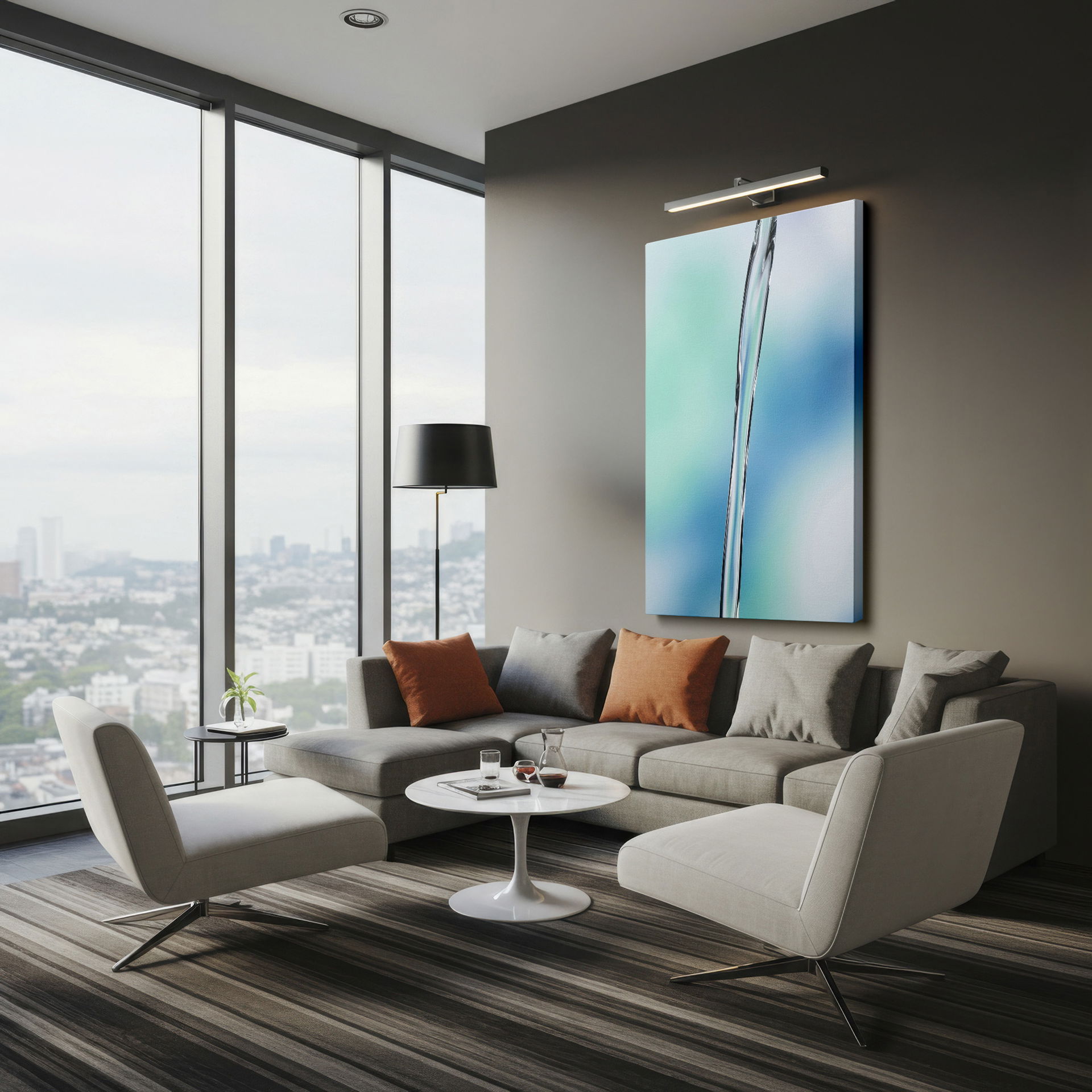 This wrapped canvas features a close-up of flowing water, making it a serene choice for modern wall art.