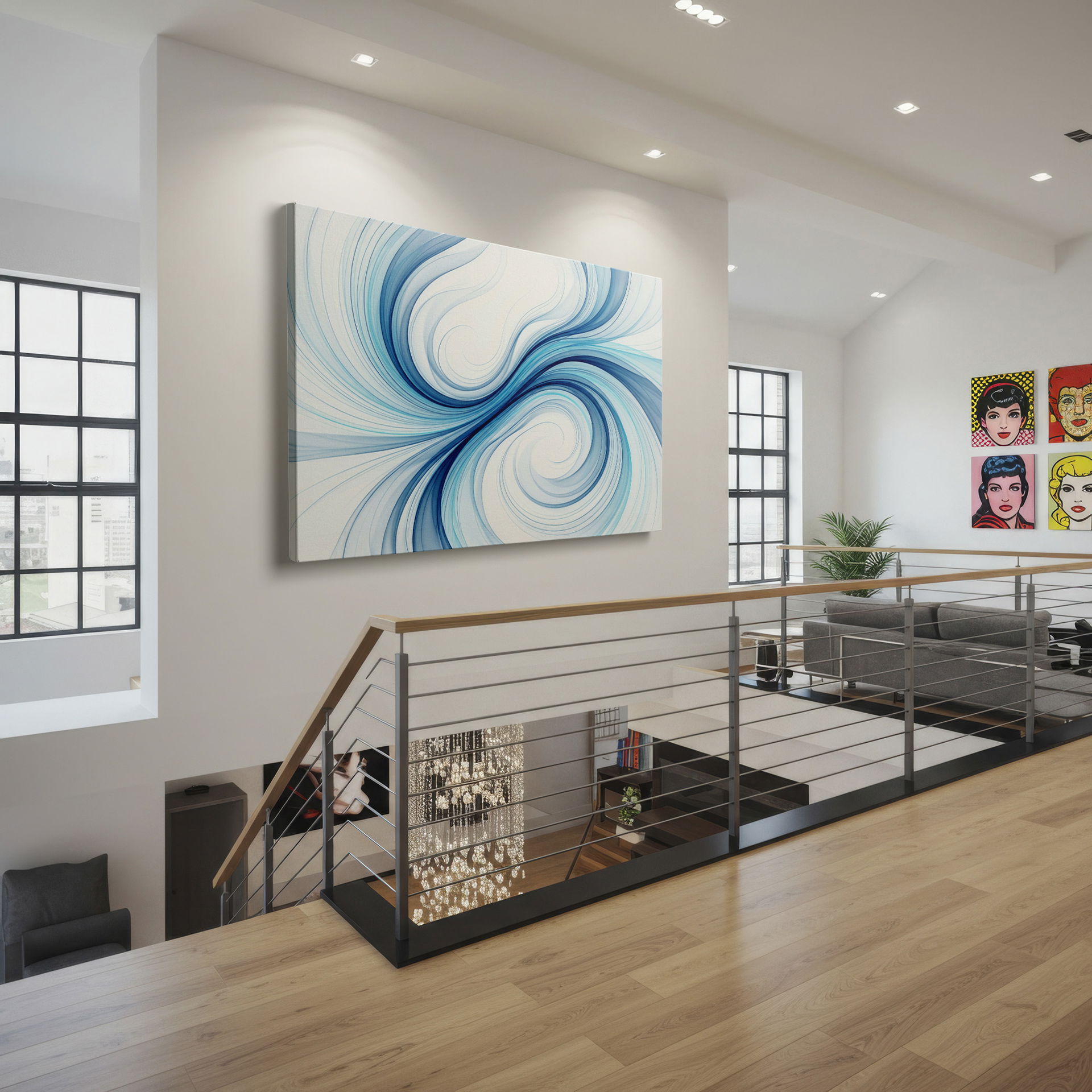 Stunning abstract image of blue swirls for your home. Available as Wrapped Canvas.