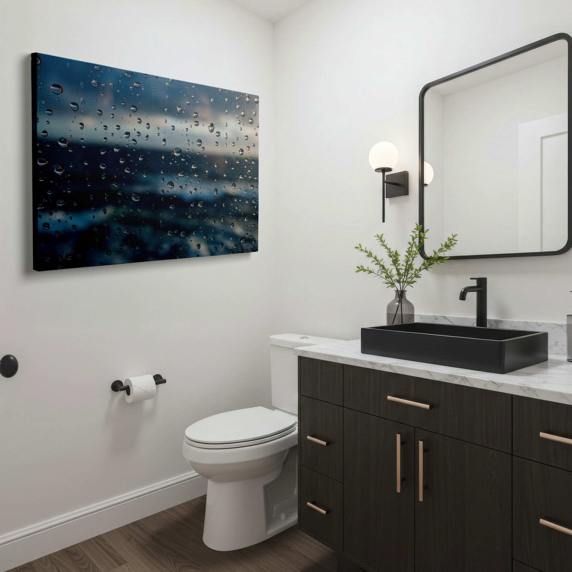 Raindrops on a window provide an artistic blur in this captivating wrapped canvas nature scene wall art.