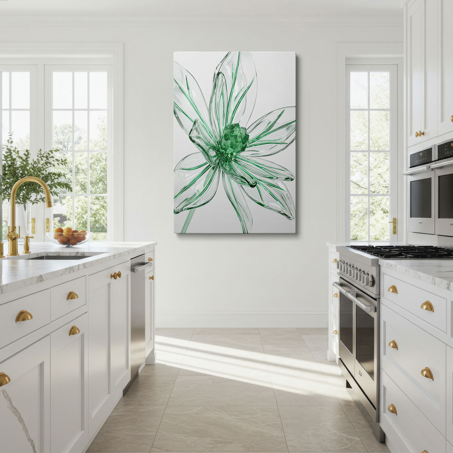 Elegant transparent glass flower showcased as captivating wall decor art.