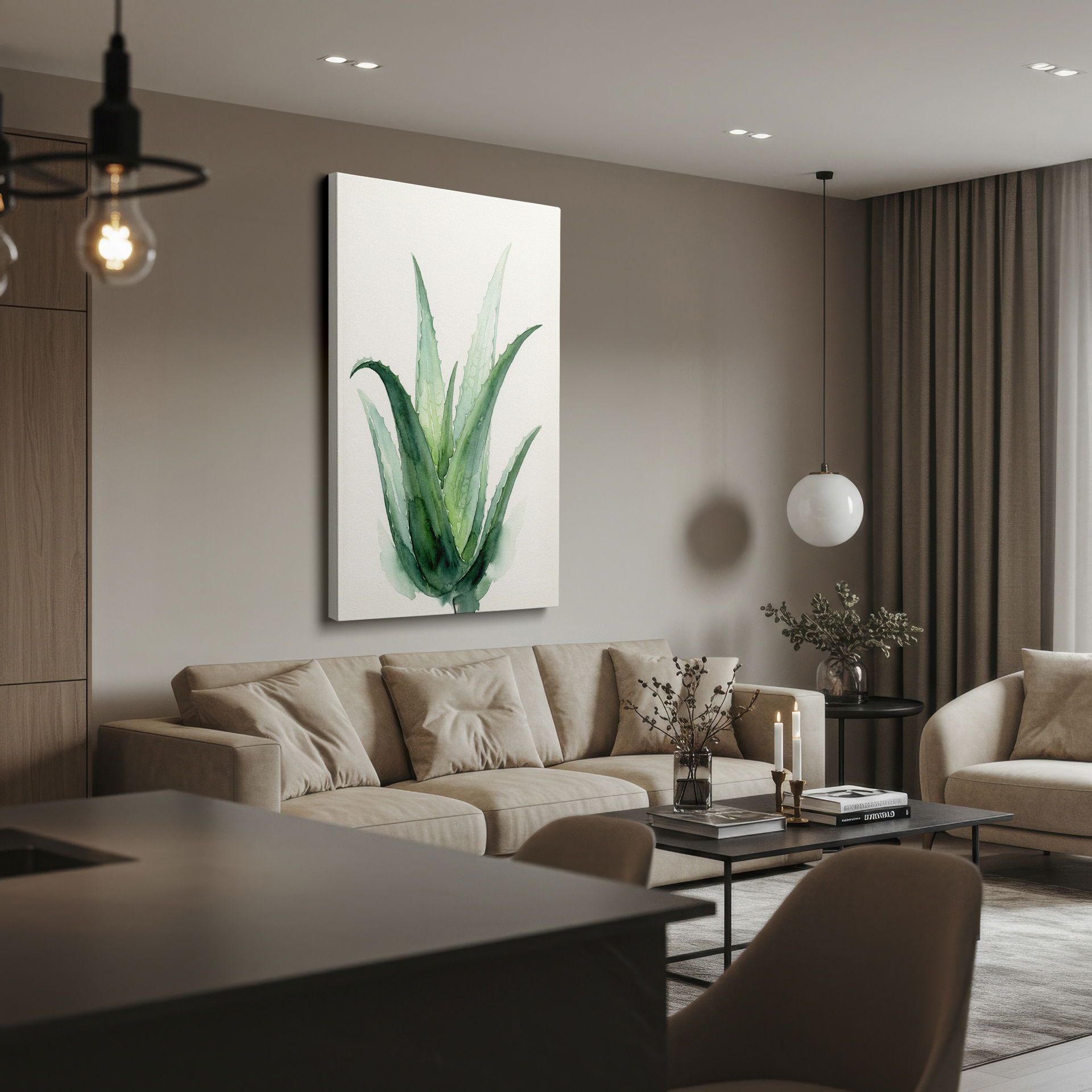 Detailed aloe vera watercolor on Wrapped Canvas, bringing a touch of nature's tranquility to your home.