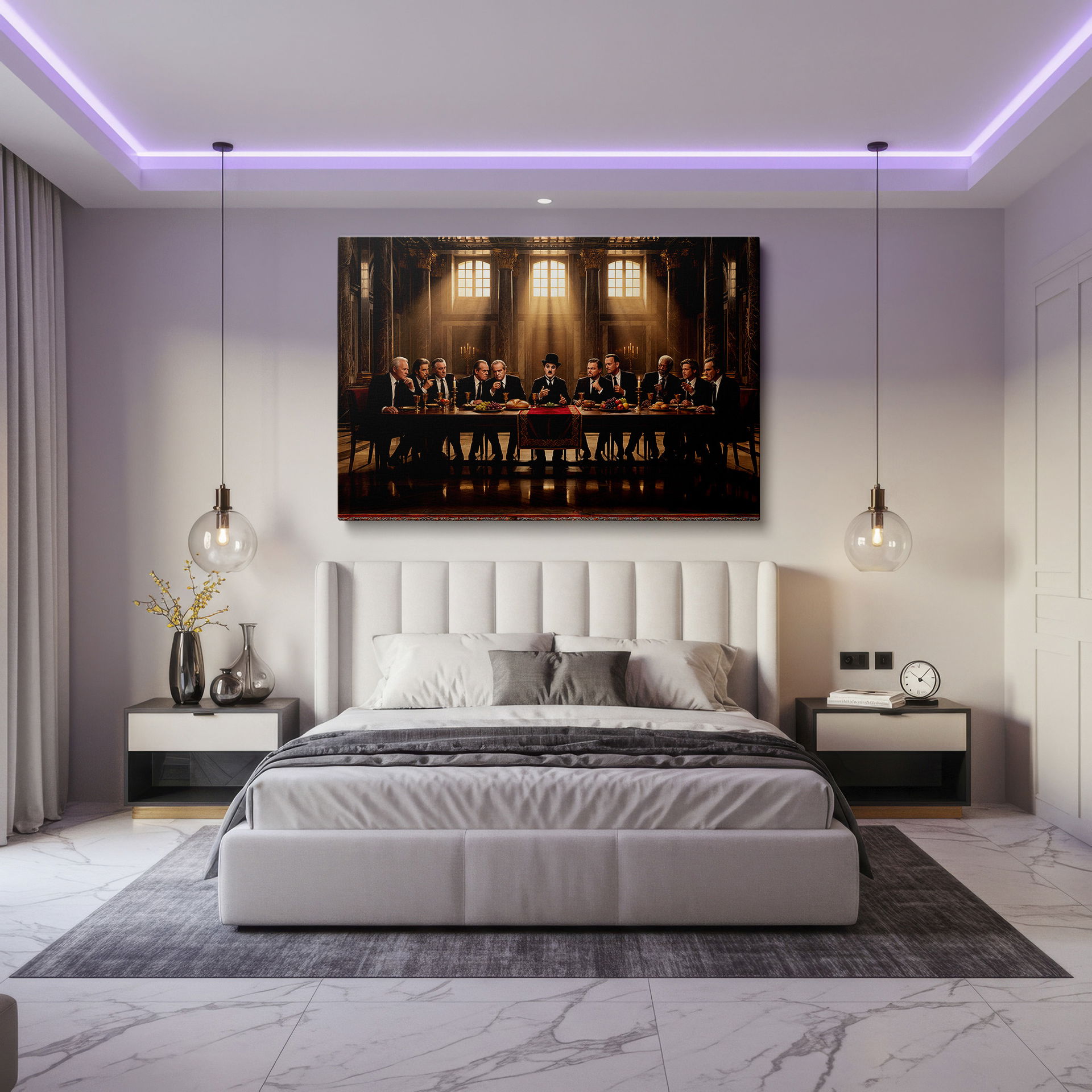 Wrapped Canvas: This artwork shows a banquet scene with famous actors in a stately hall, creating captivating wall art.