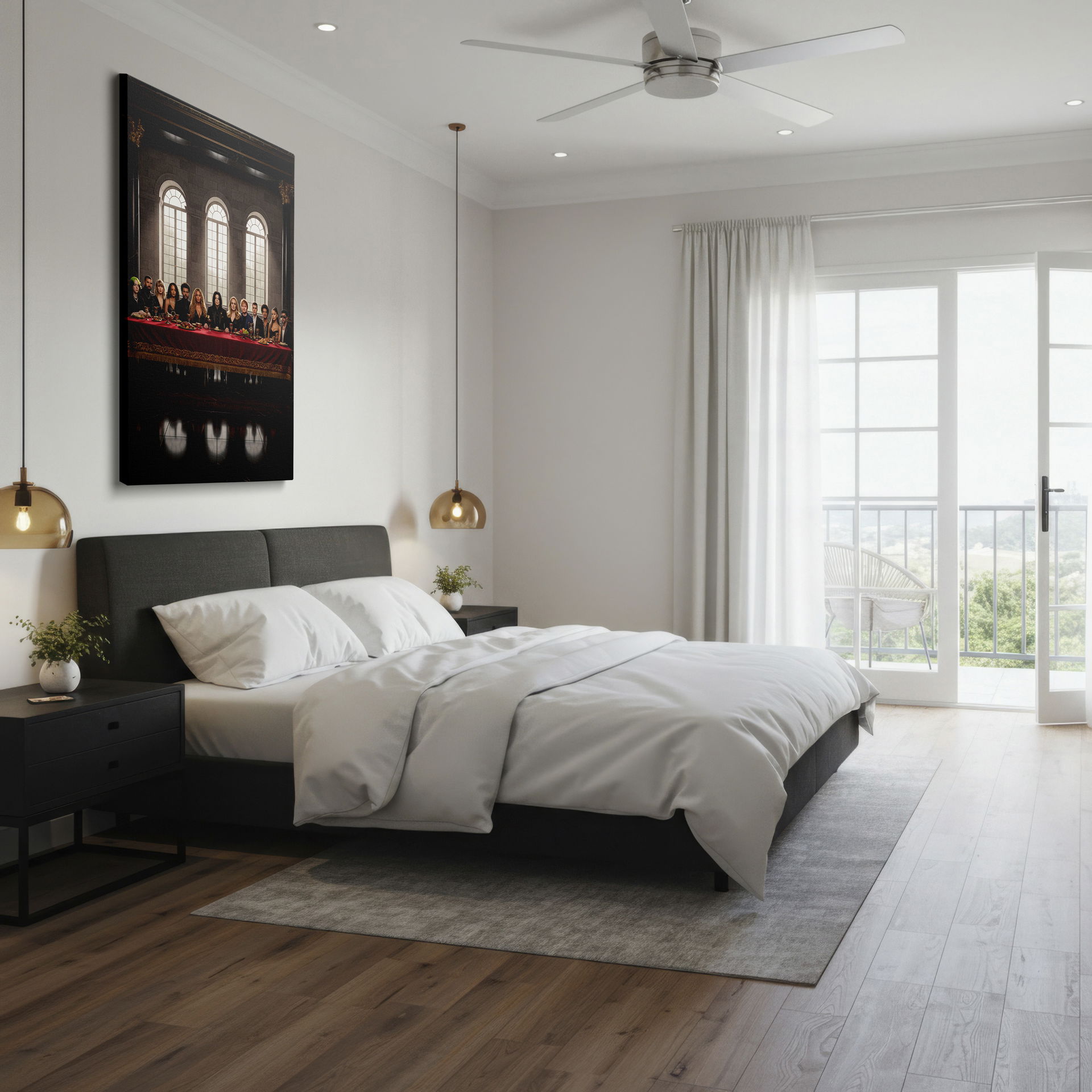 This Wrapped Canvas presents music icons at a reimagined Last Supper, making for a striking piece of wall art.