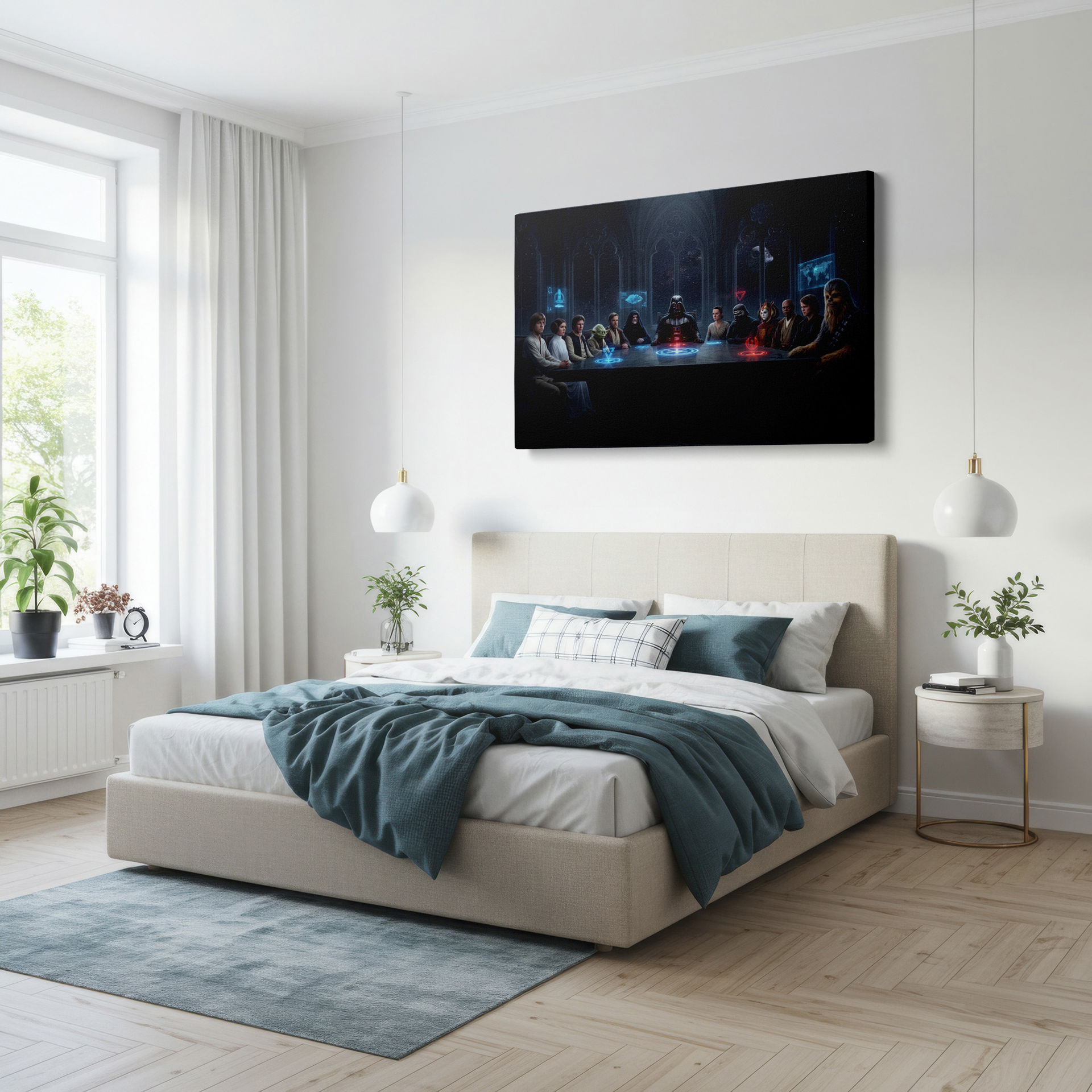 Star Wars council meeting wall decor showcased in a gothic chamber, a unique blend of science fiction and classic art.