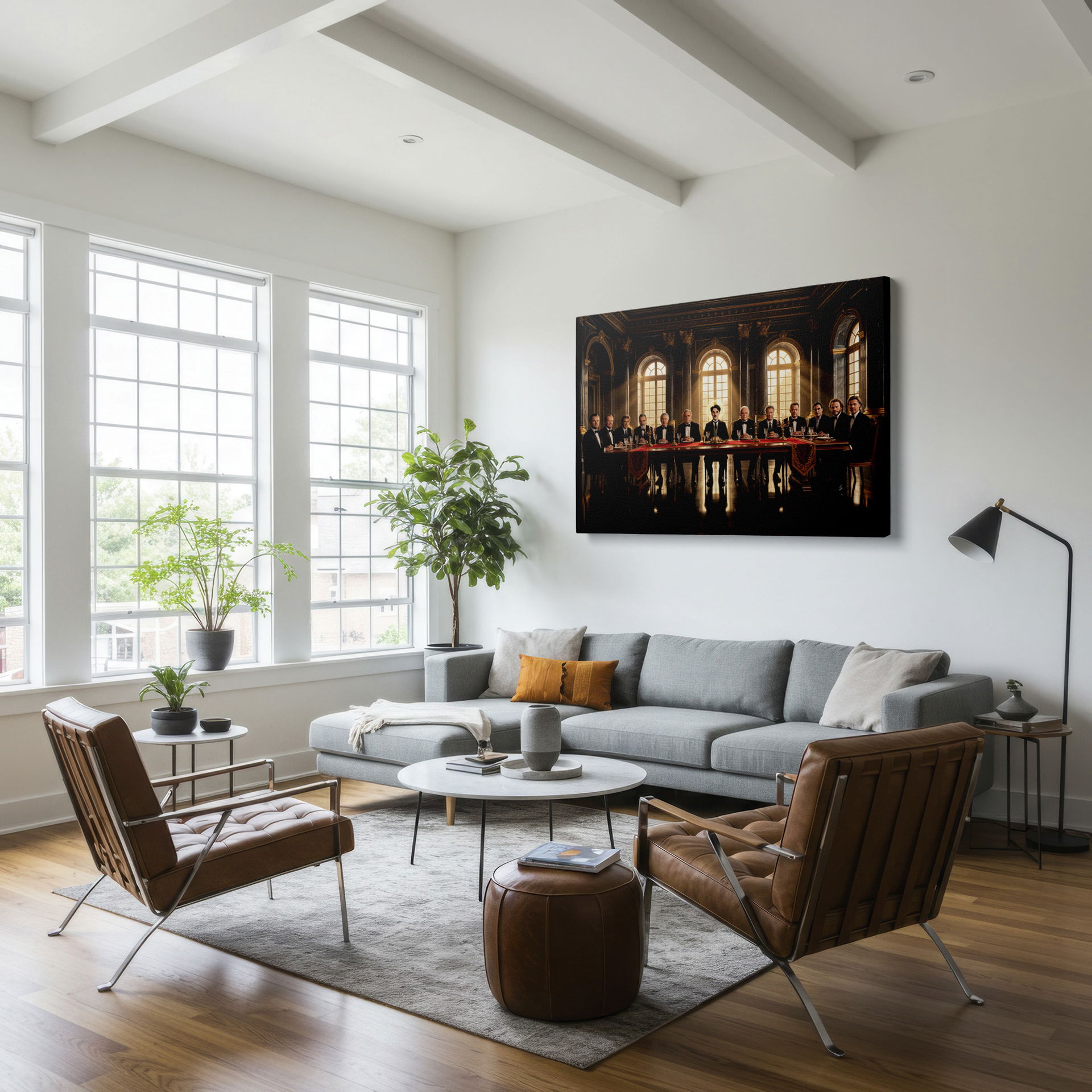 Elegant wall art shows famous actors dining in a grand hall, great sophisticated addition to any home Wrapped Canvas.