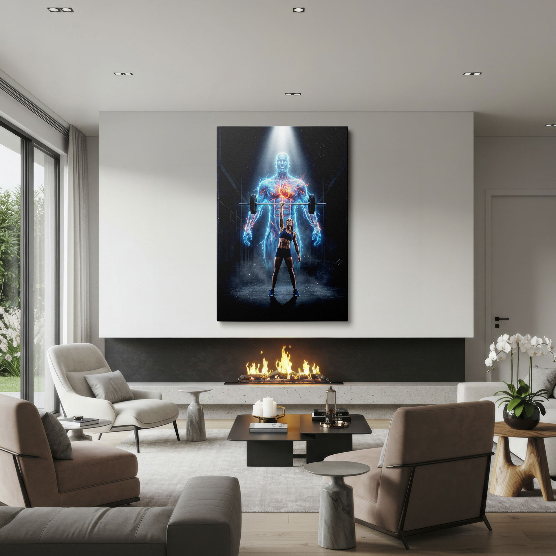 Focused lifter, showcasing power with an anatomical visual for dynamic wall art.