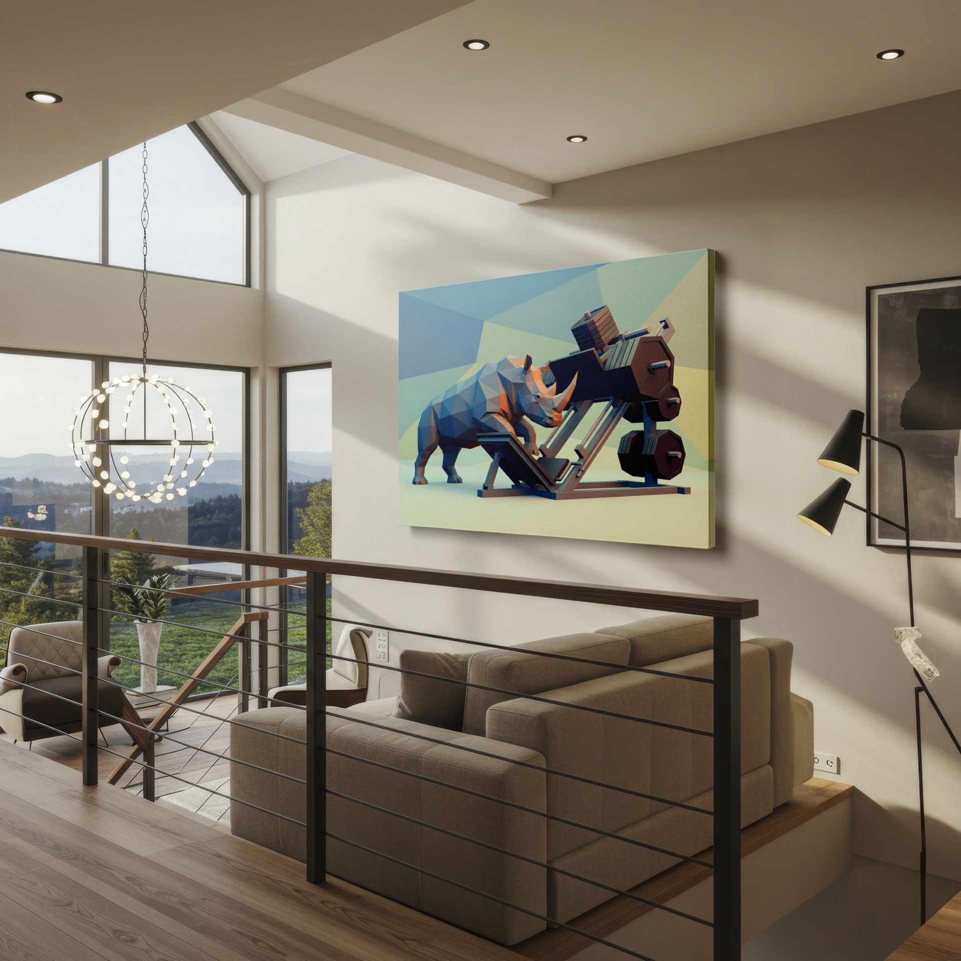 Abstract workout rhino wall decor adds humor and motivation to any space.