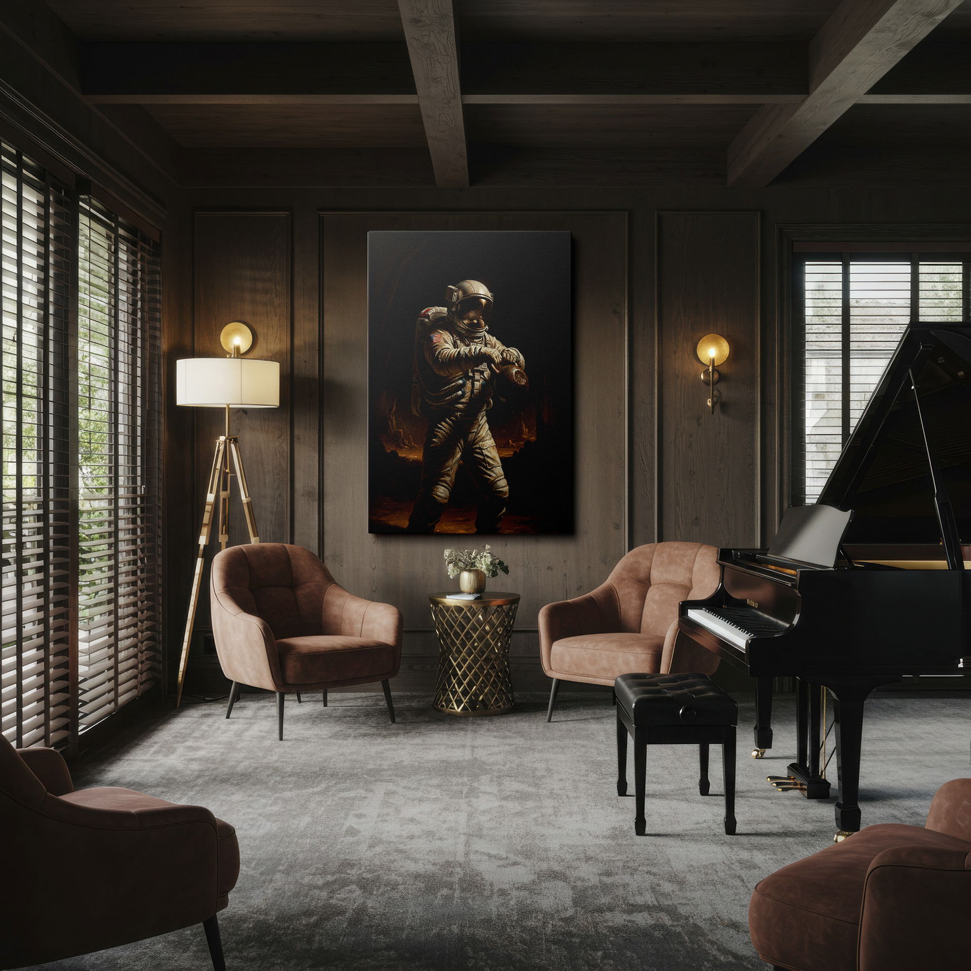 Astronaut in space suit exercising with a kettlebell. Add this Wrapped Canvas to your collection.