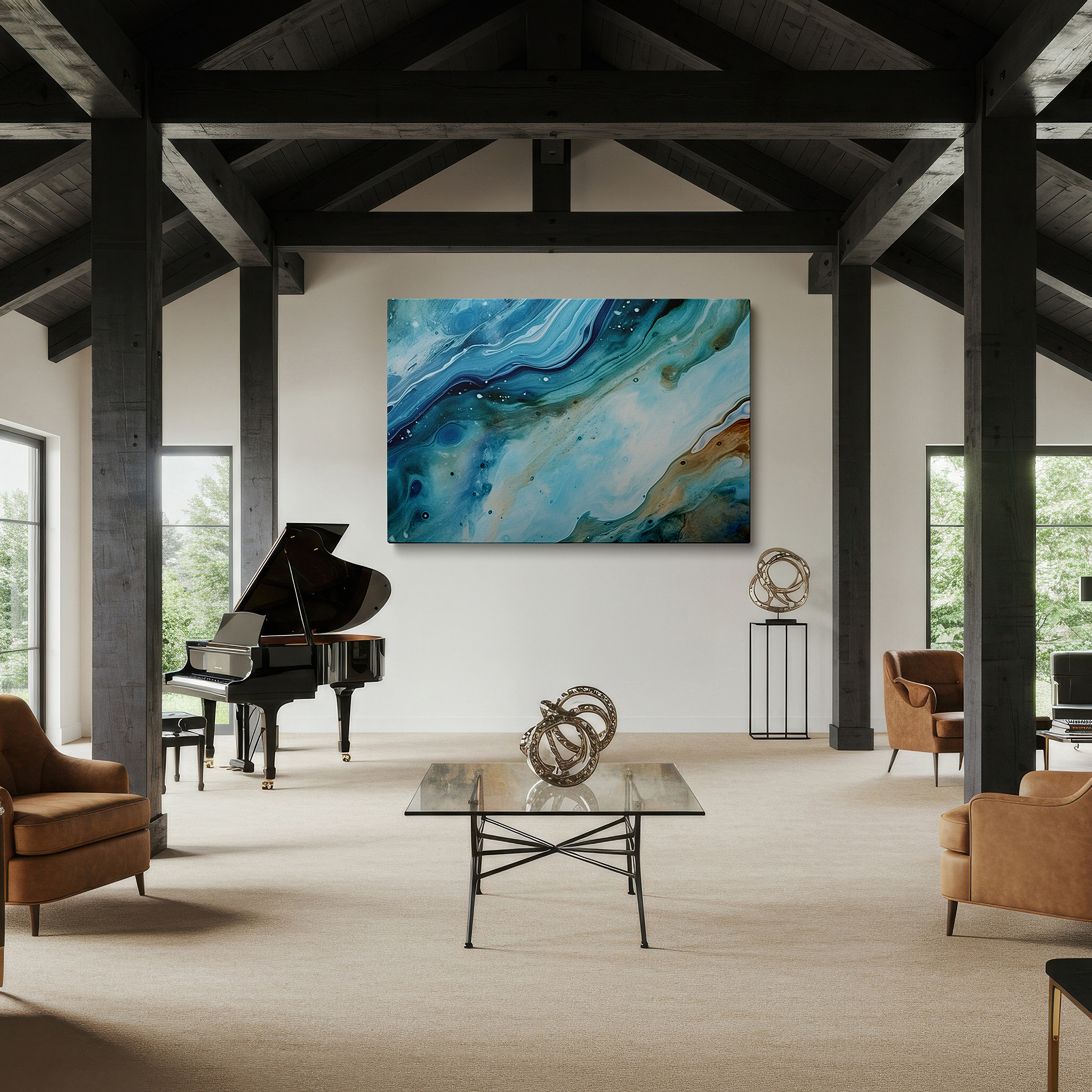 Aligned with a curated gallery wall of abstract artworks — abstract expressionist ocean waves vibrant symphony large canvas wall art for office, bedroom, and living room decor