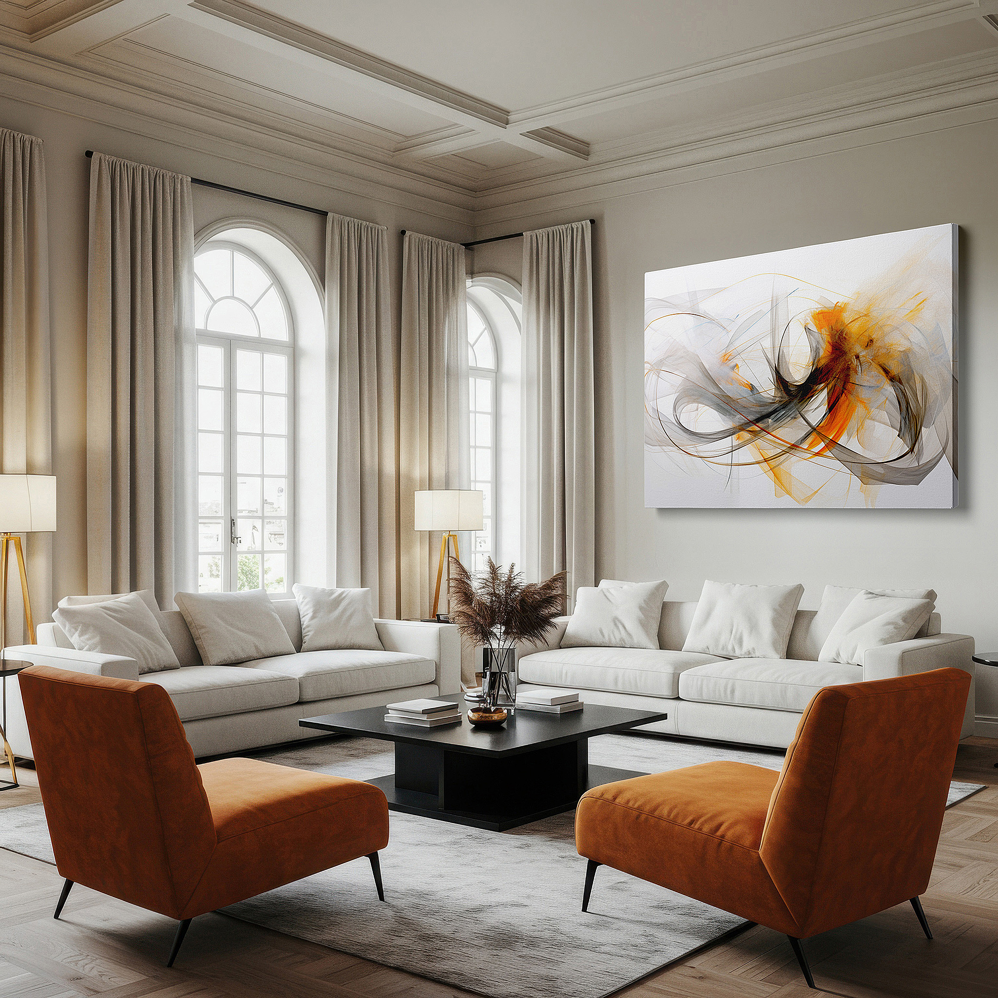 Aligned with a curated gallery wall of abstract artworks — fluid abstract symphony: vibrant swirls and warm hues large wall art, canvas wall art for office, bedroom, and living room decor