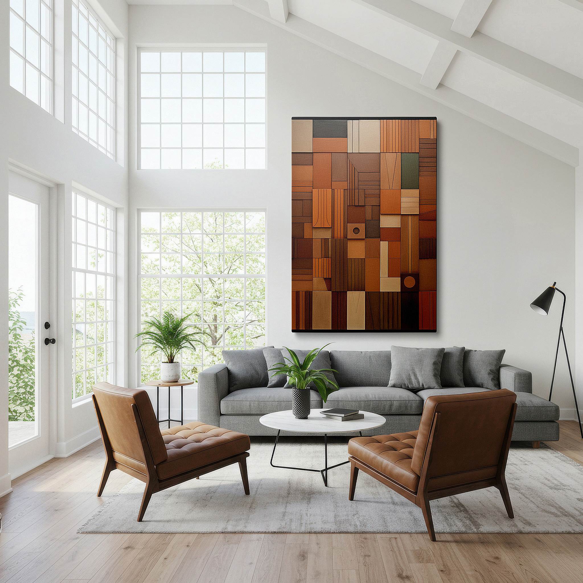 Aligned with a curated gallery wall of abstract artworks — leather textured elegance: a symphony of earthy tones and artisan craftsmanship - large canvas wall art for office decor