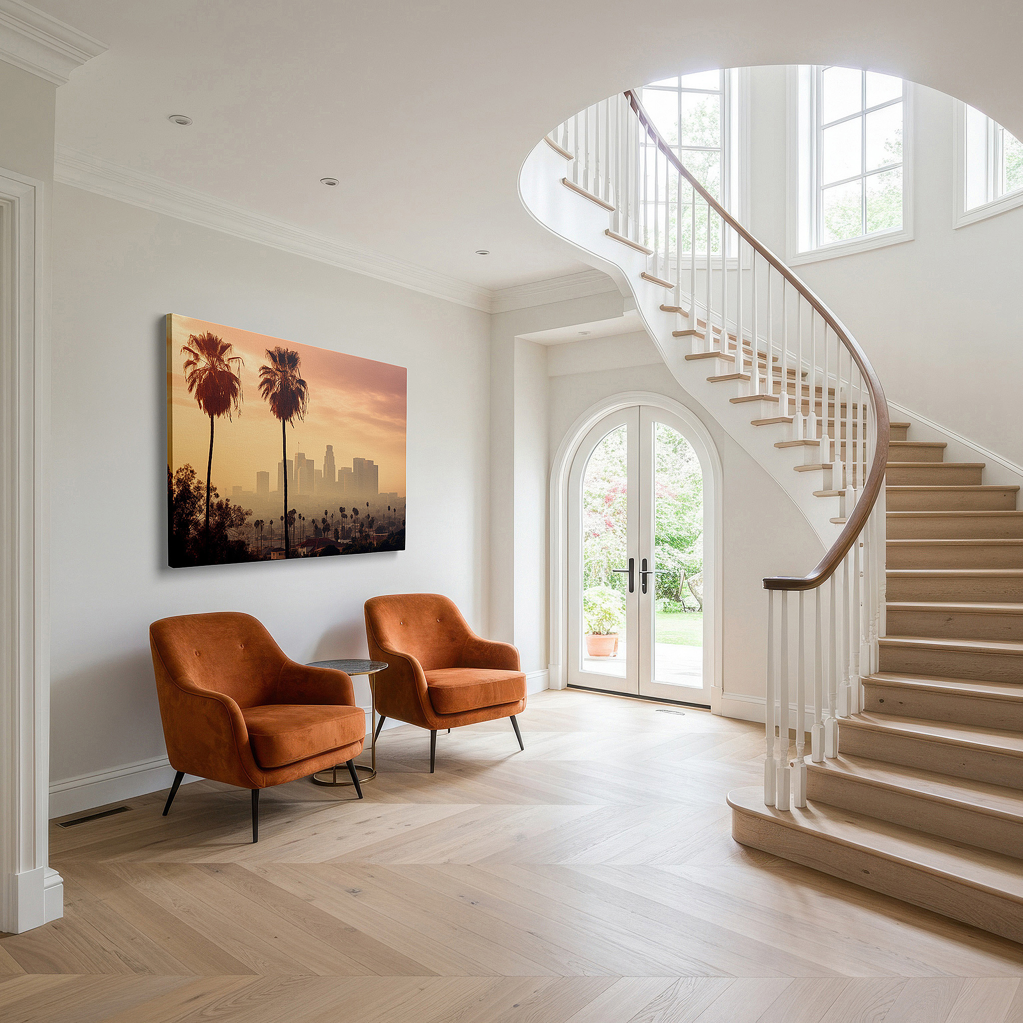 Aligned with a curated gallery wall of abstract artworks — los angeles sunset wall art: serene city and nature fusion - large canvas for home and office decor, perfect for living room and bedroom