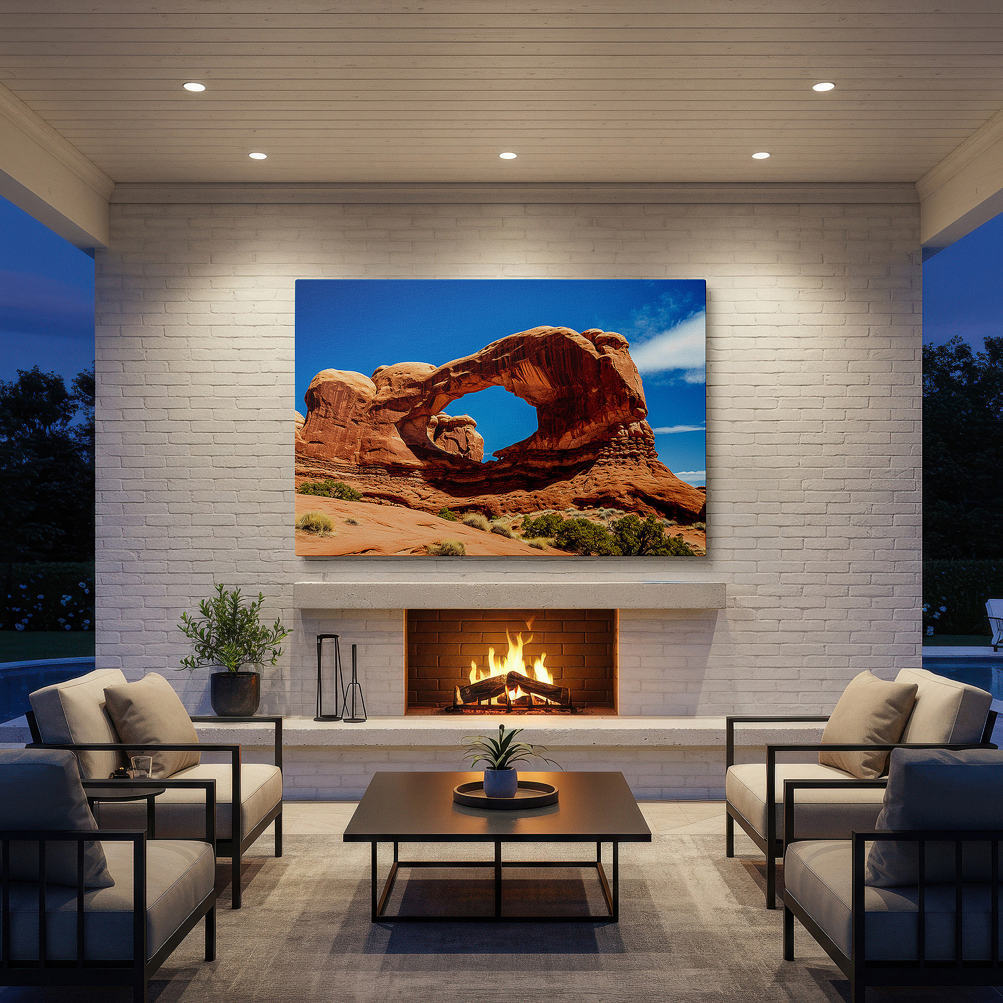Aligned with a curated gallery wall of abstract artworks — wall decor: majestic arches national park - gateway to timeless natural beauty and adventure. large canvas wall art for home and office decor.