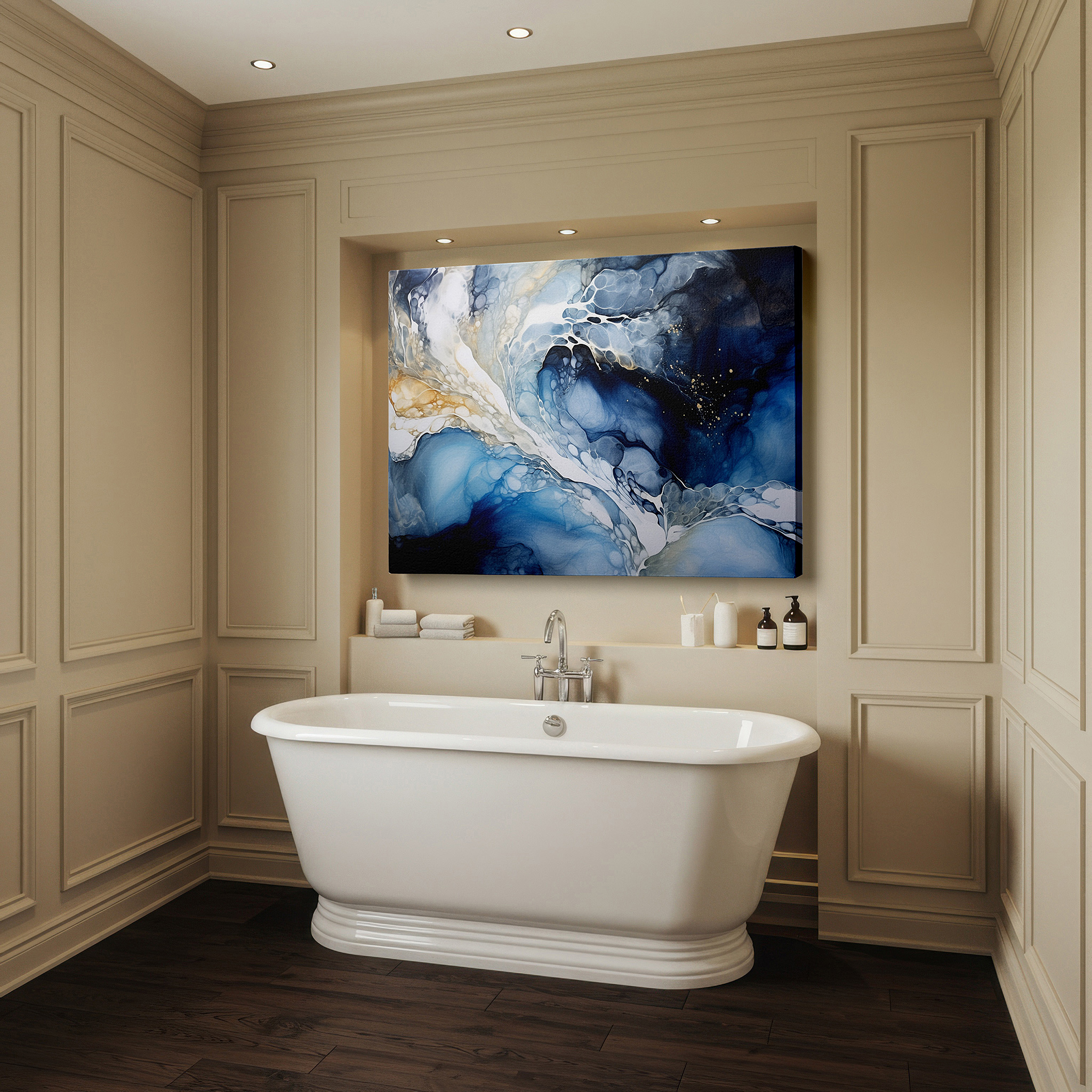 Available in 30×20 cm — a subtle addition to small personal spaces — abstract harmony: tranquil hues and fluid lines large wall art, canvas wall art, decor for office, bedroom, and living room